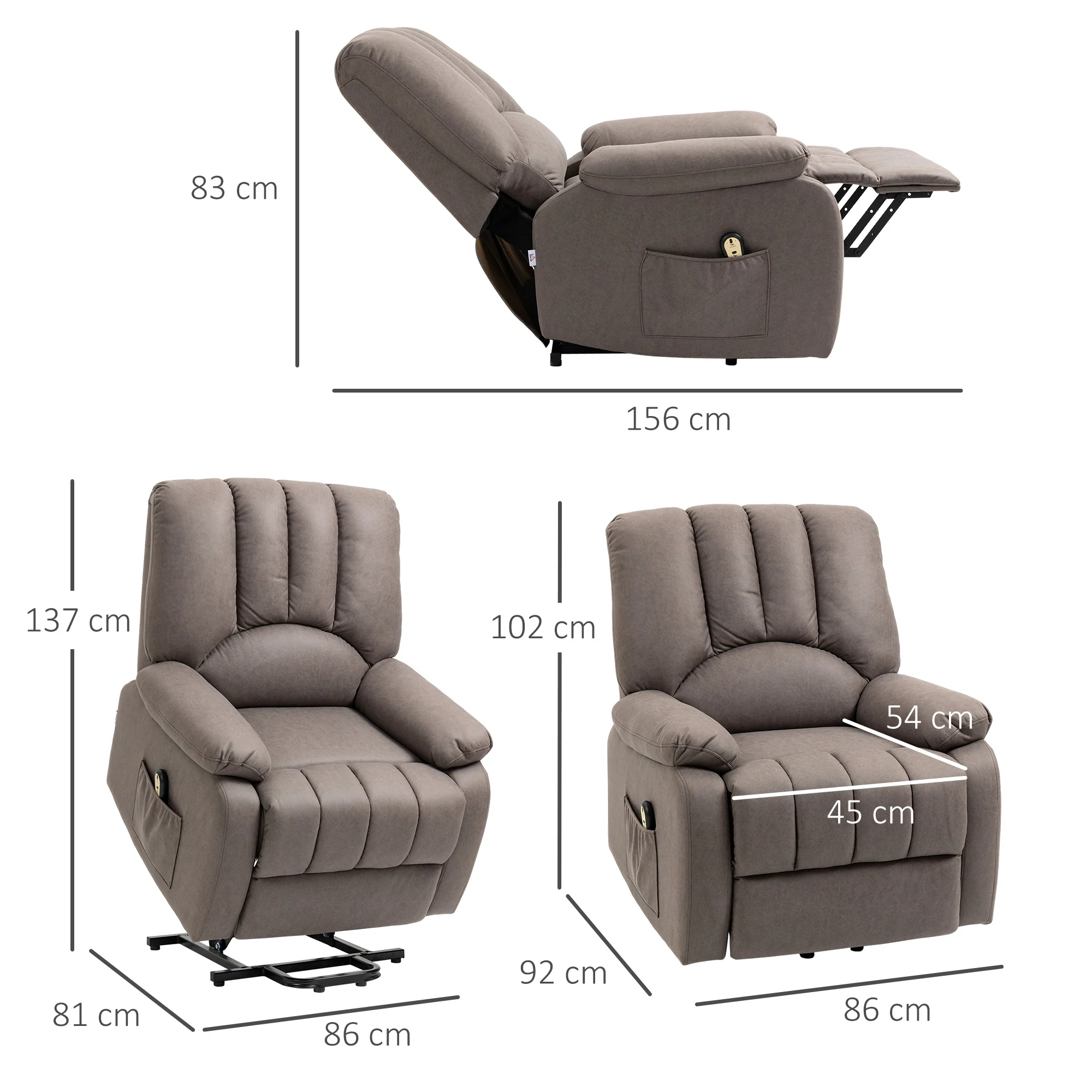 Fauteuil releveur électrique Fauteuil Relax inclinable en microfibre avec Repose-Pied et télécommande - 86 x 92 x 102 cm - Gris - Image 4