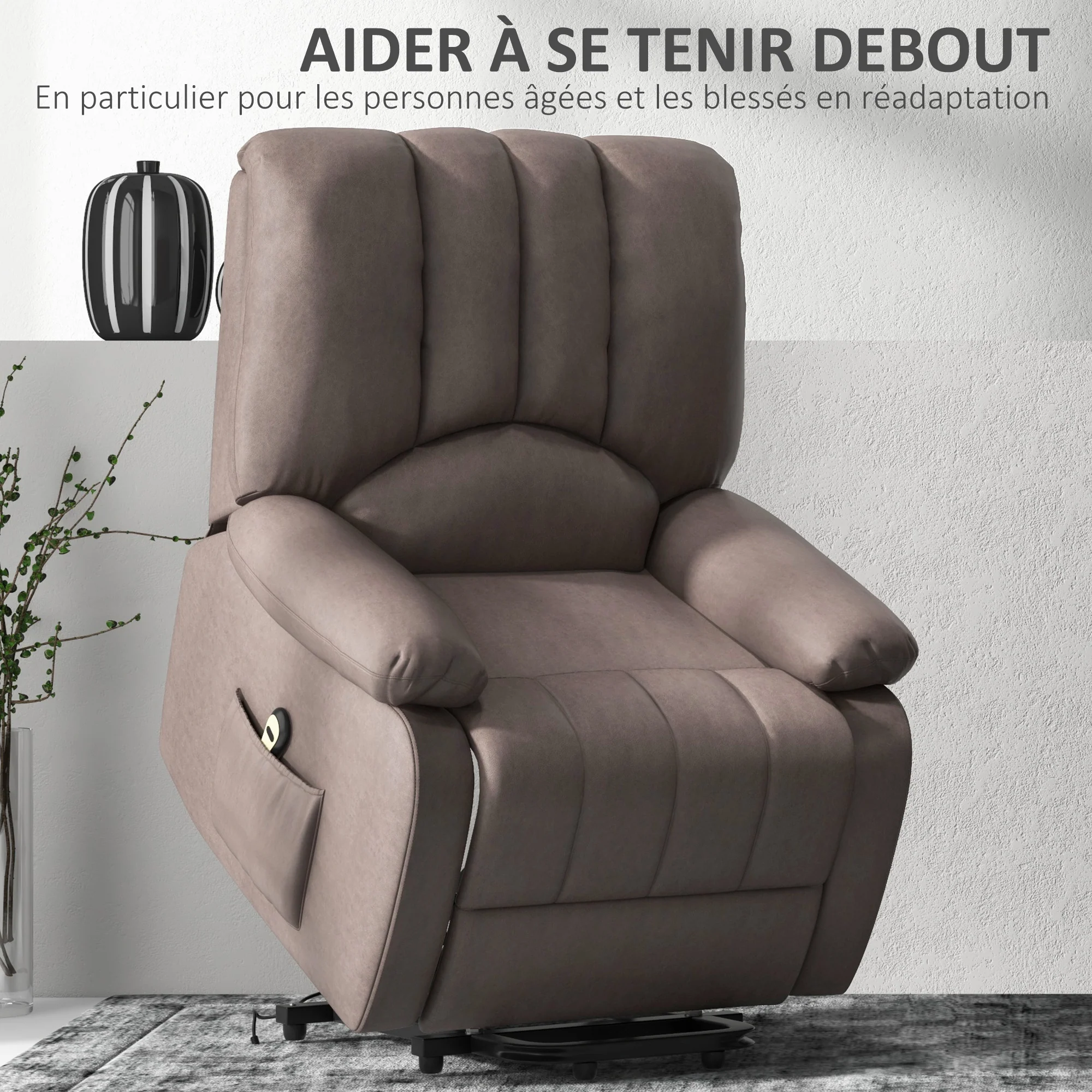Fauteuil releveur électrique Fauteuil Relax inclinable en microfibre avec Repose-Pied et télécommande - 86 x 92 x 102 cm - Gris - Image 5