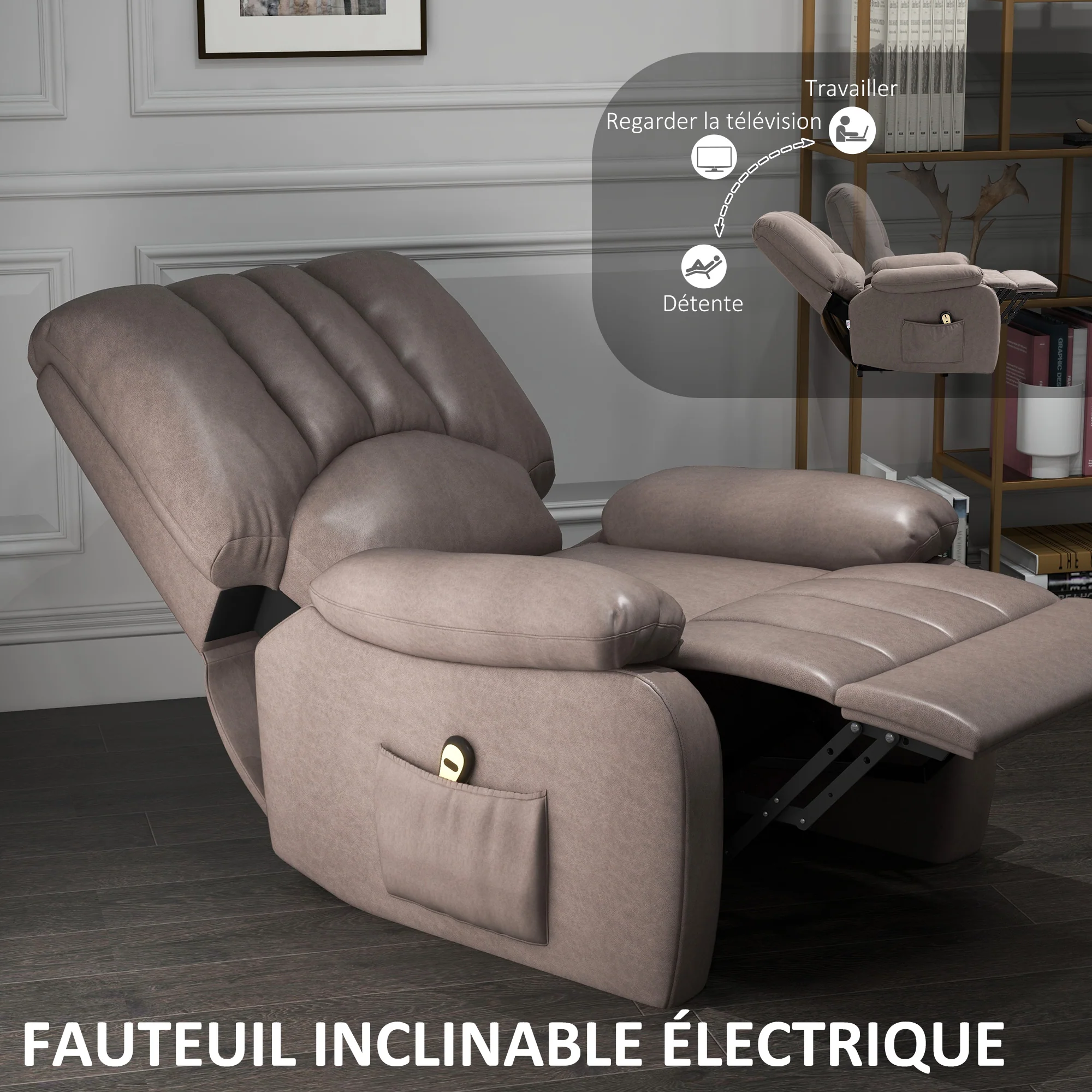 Fauteuil releveur électrique Fauteuil Relax inclinable en microfibre avec Repose-Pied et télécommande - 86 x 92 x 102 cm - Gris - Image 6