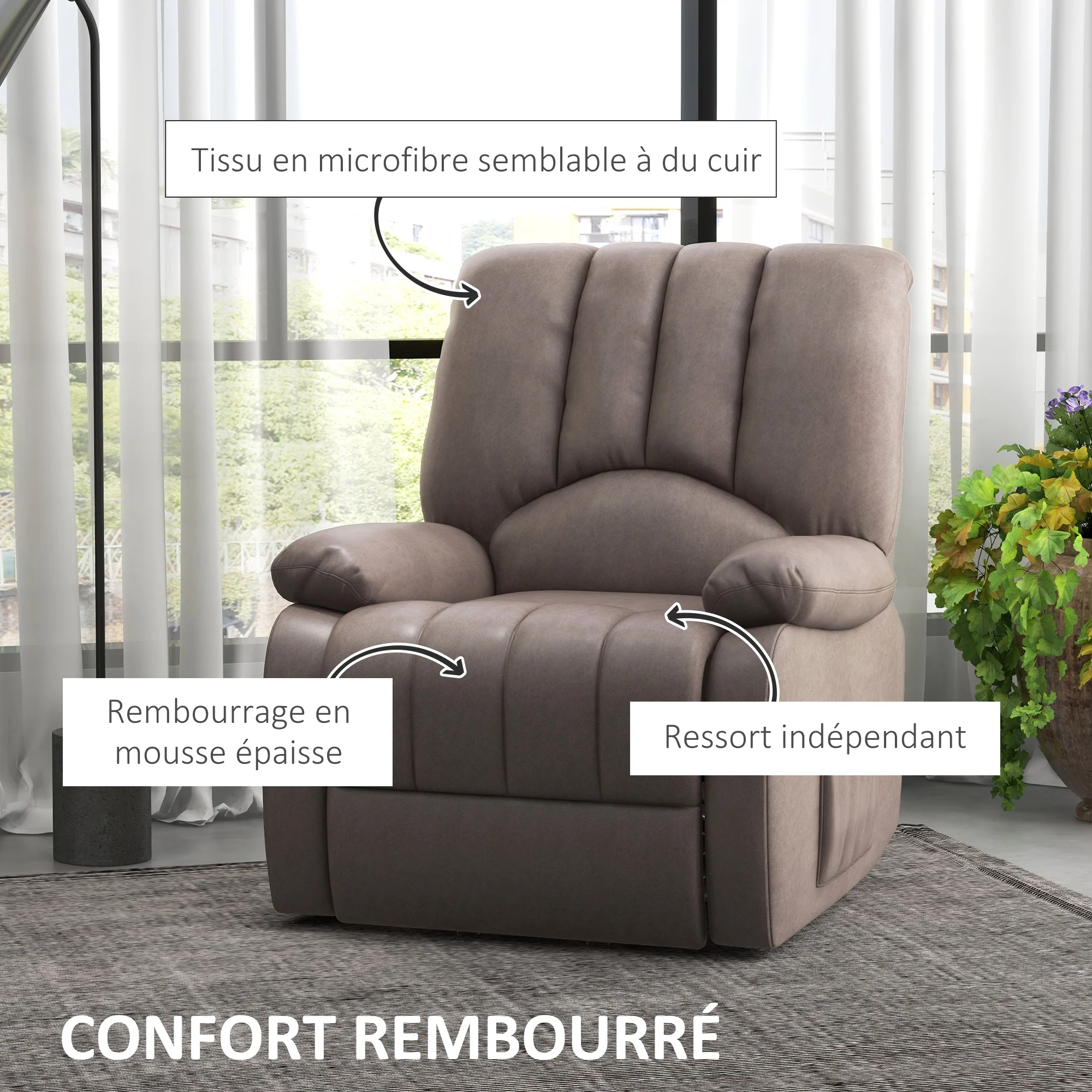 Fauteuil releveur électrique Fauteuil Relax inclinable en microfibre avec Repose-Pied et télécommande - 86 x 92 x 102 cm - Gris - Image 7