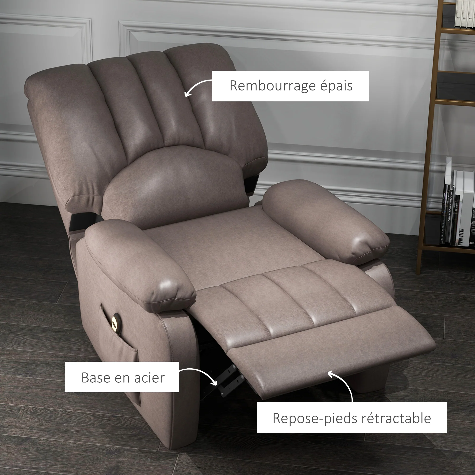 Fauteuil releveur électrique Fauteuil Relax inclinable en microfibre avec Repose-Pied et télécommande - 86 x 92 x 102 cm - Gris - Image 8