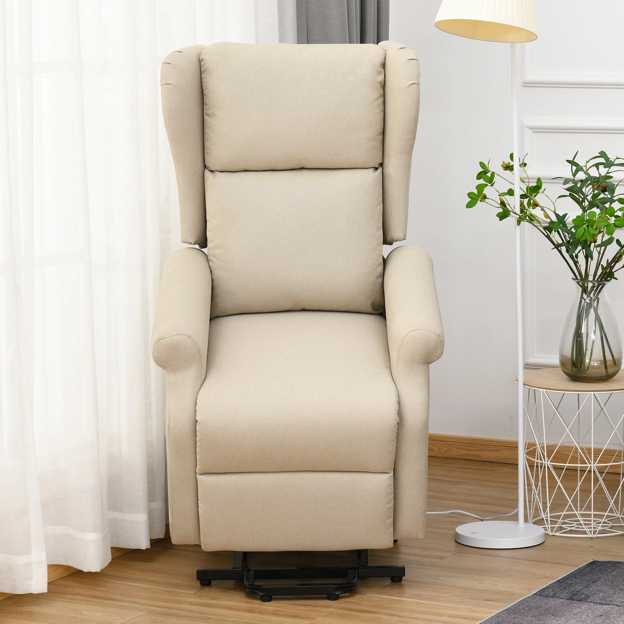 Fauteuil releveur inclinable avec Repose-Pied Fauteuil Relax électrique de Relaxation électrique Ajustable avec Télécommande et Poche latérale de Rangement Lin Crème - Image 3