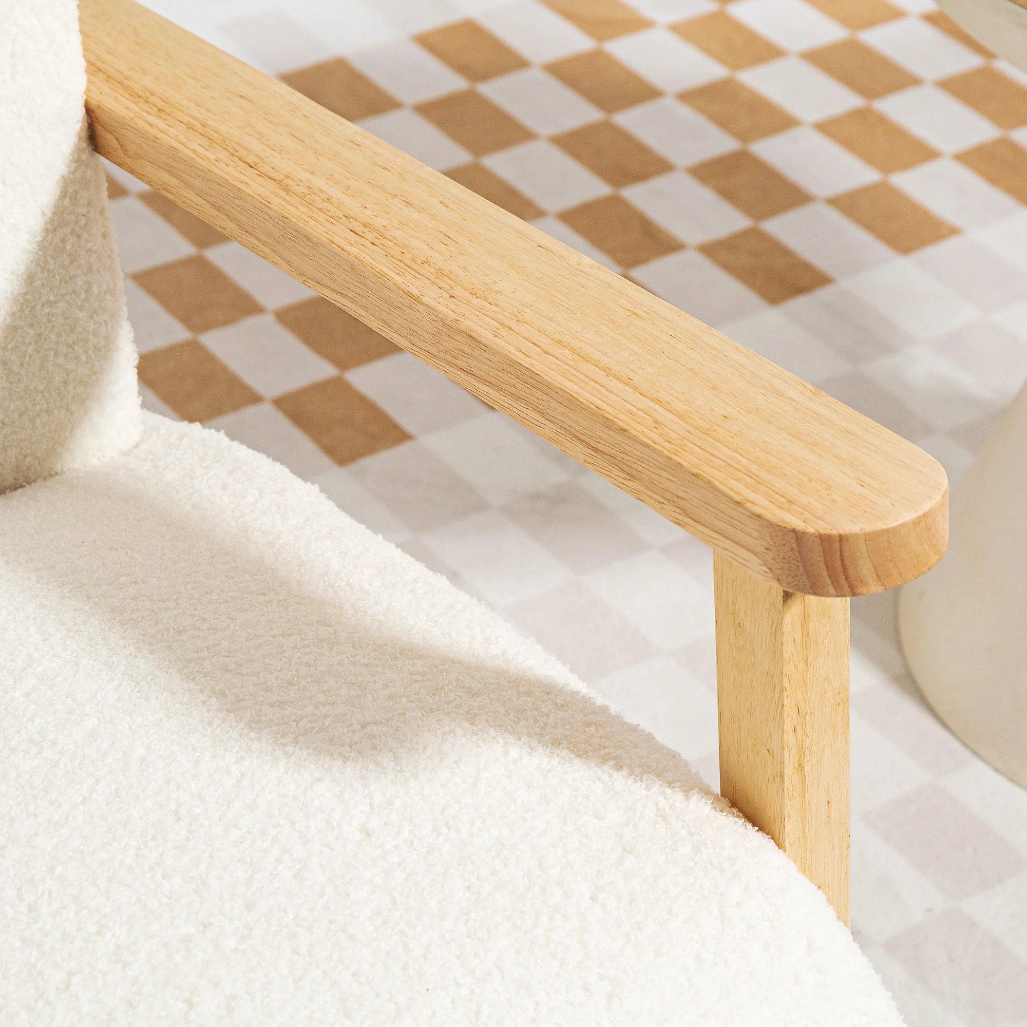 Fauteuil salon, fauteuil 1 place, style nordique, tissu effet laine bouclée, structure en bois massif, pour salon, chambre à coucher, salle d'étude, crème - Image 10