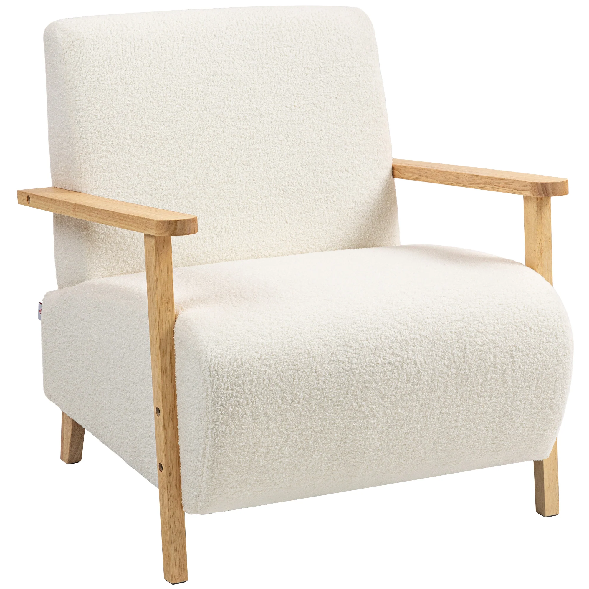Fauteuil salon, fauteuil 1 place, style nordique, tissu effet laine bouclée, structure en bois massif, pour salon, chambre à coucher, salle d'étude, crème - Image 11