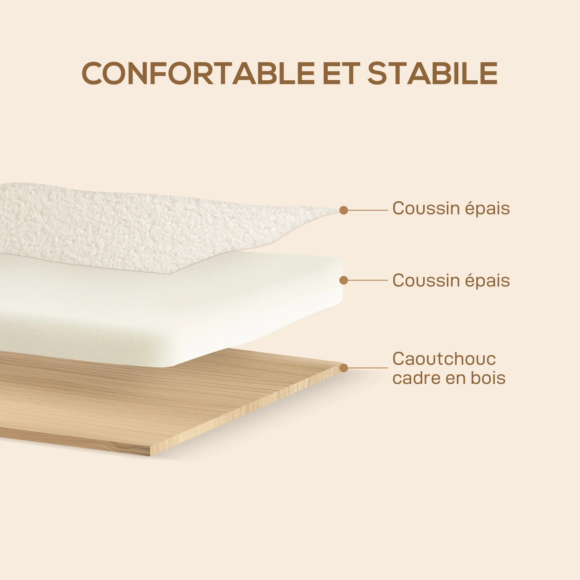 Fauteuil salon, fauteuil 1 place, style nordique, tissu effet laine bouclée, structure en bois massif, pour salon, chambre à coucher, salle d'étude, crème - Image 7