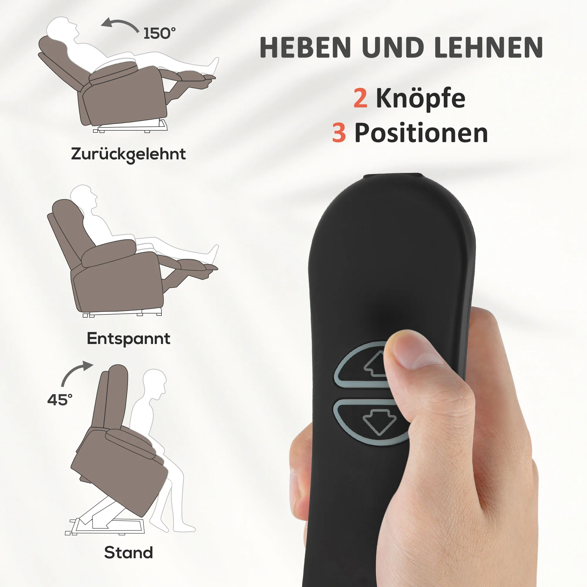 Fauteuil TV avec Aide au Lever Electrique Fauteuil Relaxant avec Fonction de Relaxation, Fonction de Massage, Sortie USB, Fauteuil TV avec Chauffage, Ressorts Ensachés, Télécommande et Poche Latérale, Marron Clair - Image 5