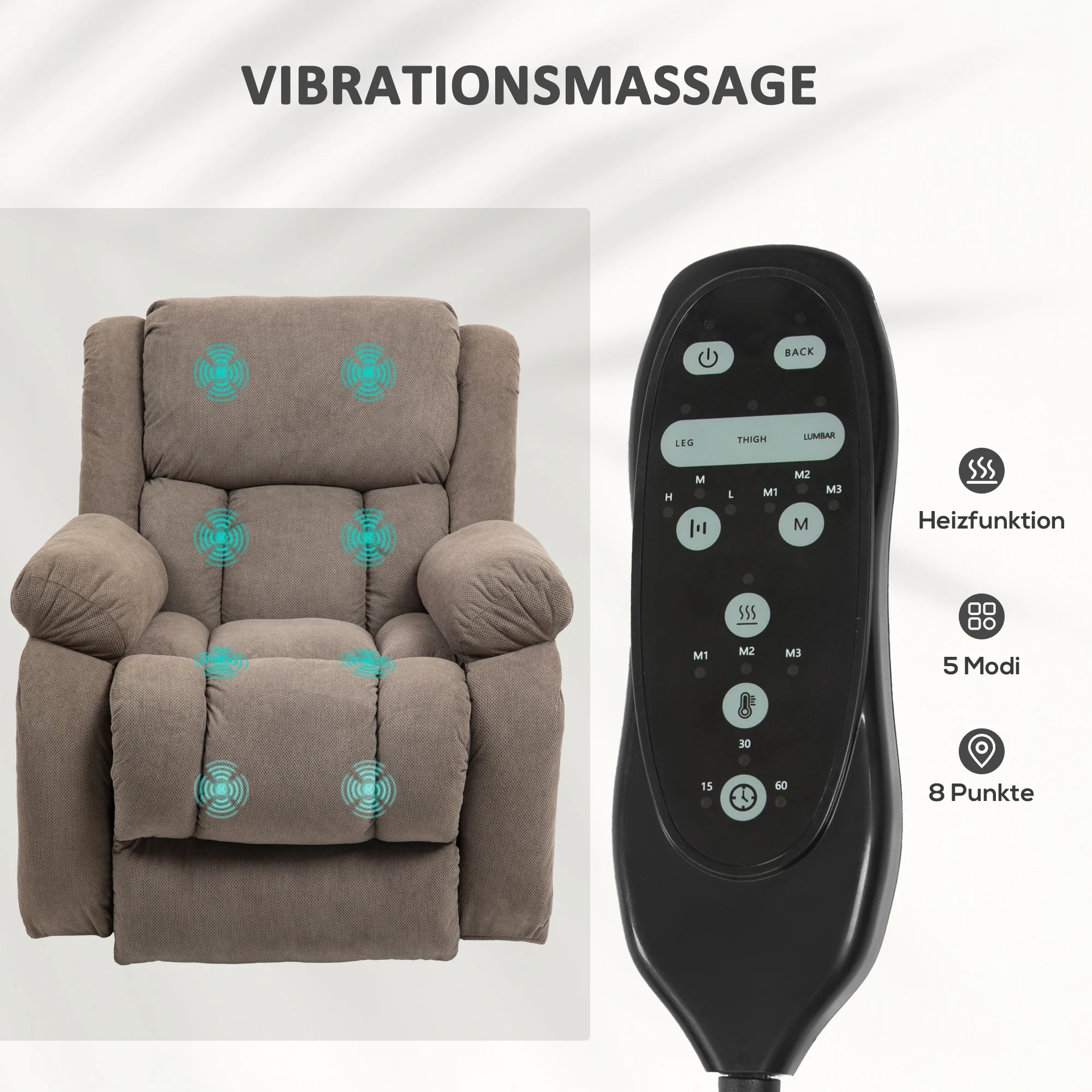 Fauteuil TV avec Aide au Lever Electrique Fauteuil Relaxant avec Fonction de Relaxation, Fonction de Massage, Sortie USB, Fauteuil TV avec Chauffage, Ressorts Ensachés, Télécommande et Poche Latérale, Marron Clair - Image 6
