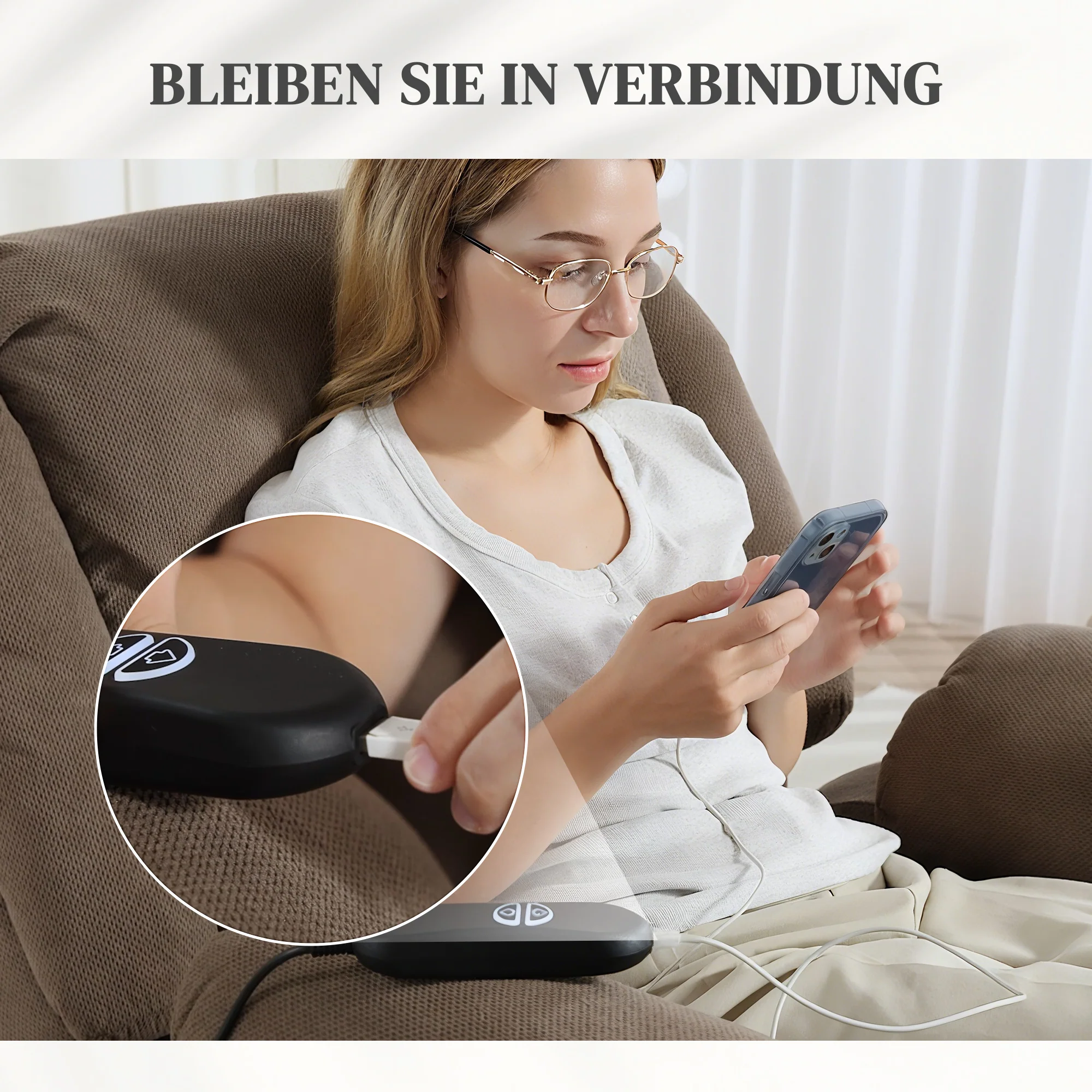 Fauteuil TV avec Aide au Lever Electrique Fauteuil Relaxant avec Fonction de Relaxation, Fonction de Massage, Sortie USB, Fauteuil TV avec Chauffage, Ressorts Ensachés, Télécommande et Poche Latérale, Marron Clair - Image 9