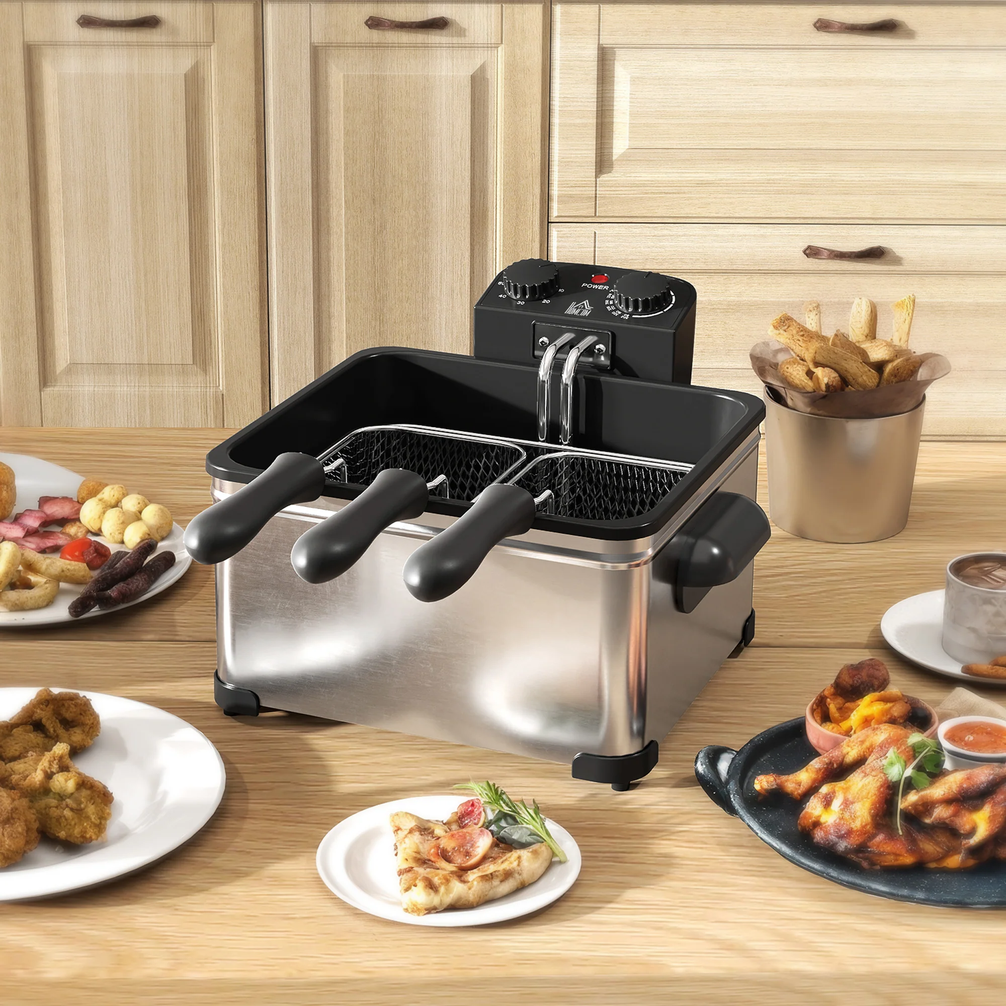 Friteuse 5 litres avec température et minuterie réglables, friteuse en acier inoxydable 2000 W avec panier à huile amovible et fenêtre de visualisation, pour frites et poulet frit - Image 10