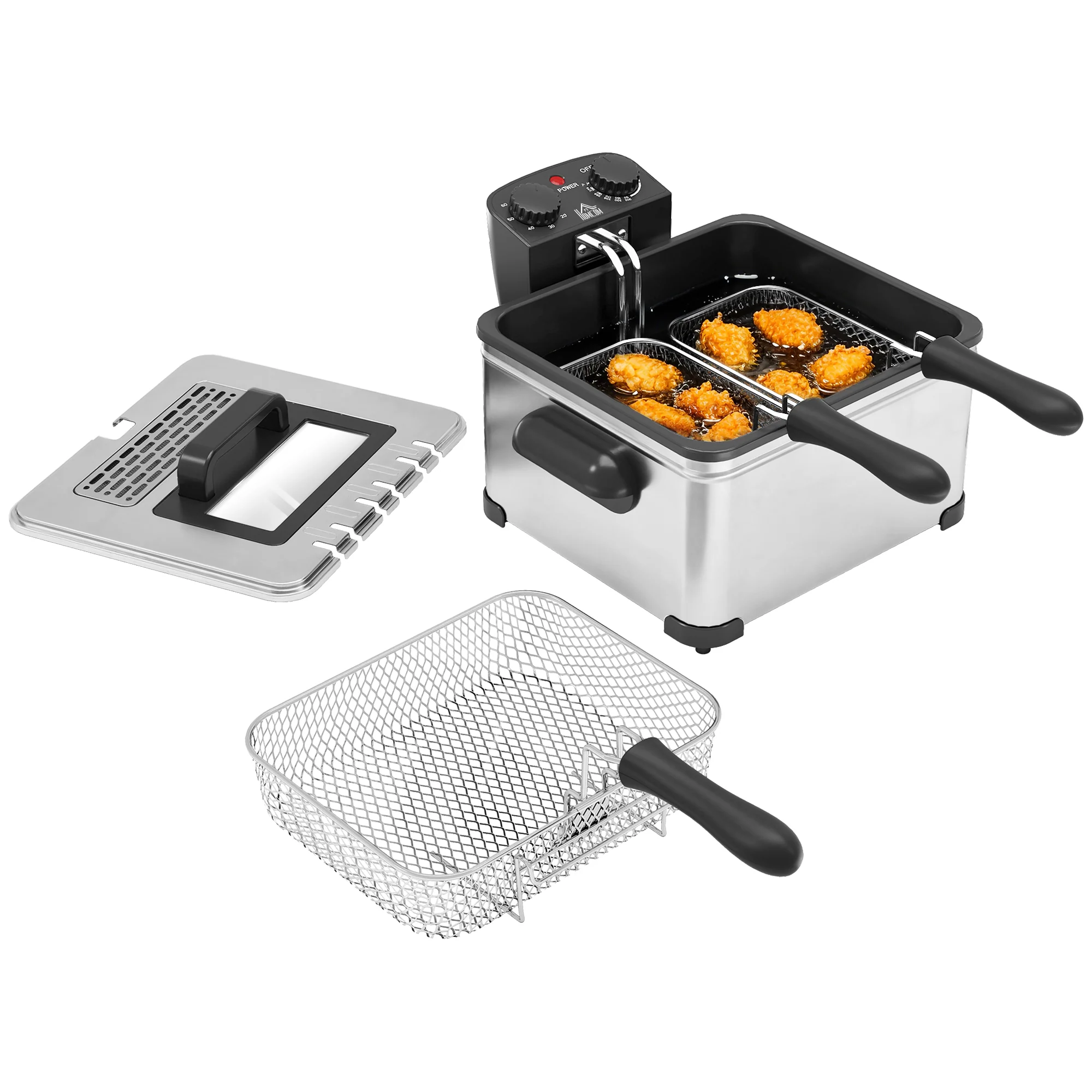 Friteuse 5 litres avec température et minuterie réglables, friteuse en acier inoxydable 2000 W avec panier à huile amovible et fenêtre de visualisation, pour frites et poulet frit - Image 11