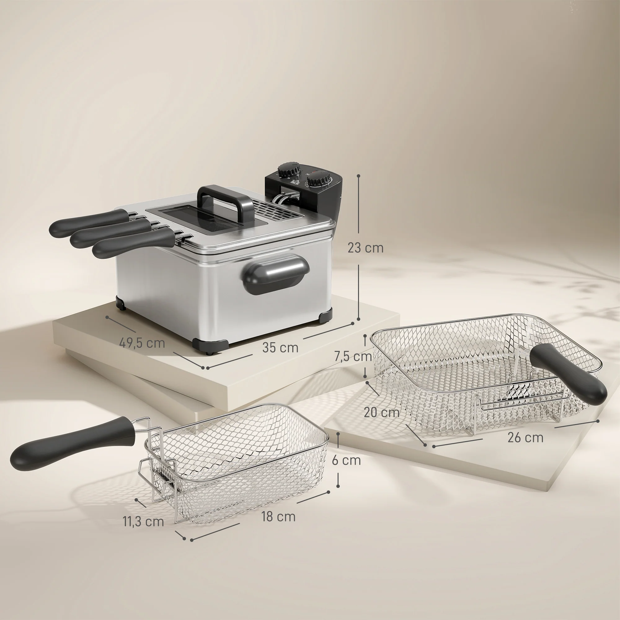 Friteuse 5 litres avec température et minuterie réglables, friteuse en acier inoxydable 2000 W avec panier à huile amovible et fenêtre de visualisation, pour frites et poulet frit - Image 4