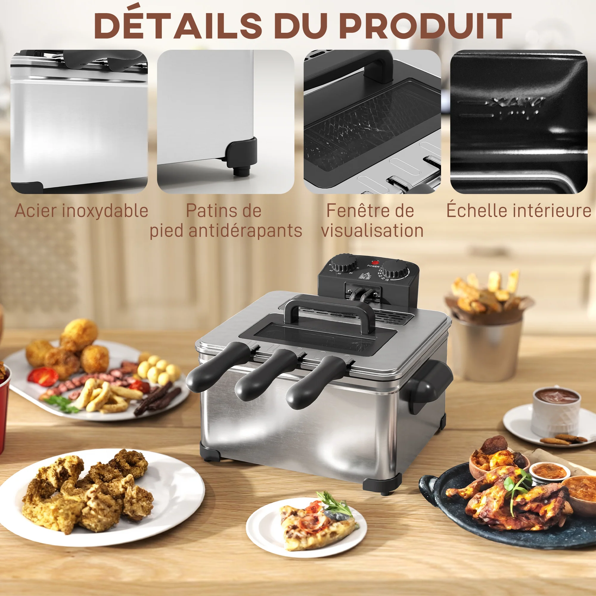 Friteuse 5 litres avec température et minuterie réglables, friteuse en acier inoxydable 2000 W avec panier à huile amovible et fenêtre de visualisation, pour frites et poulet frit - Image 6