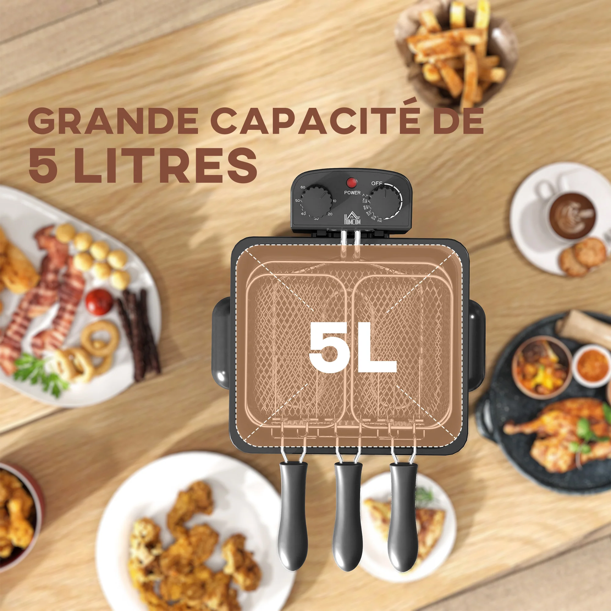 Friteuse 5 litres avec température et minuterie réglables, friteuse en acier inoxydable 2000 W avec panier à huile amovible et fenêtre de visualisation, pour frites et poulet frit - Image 9