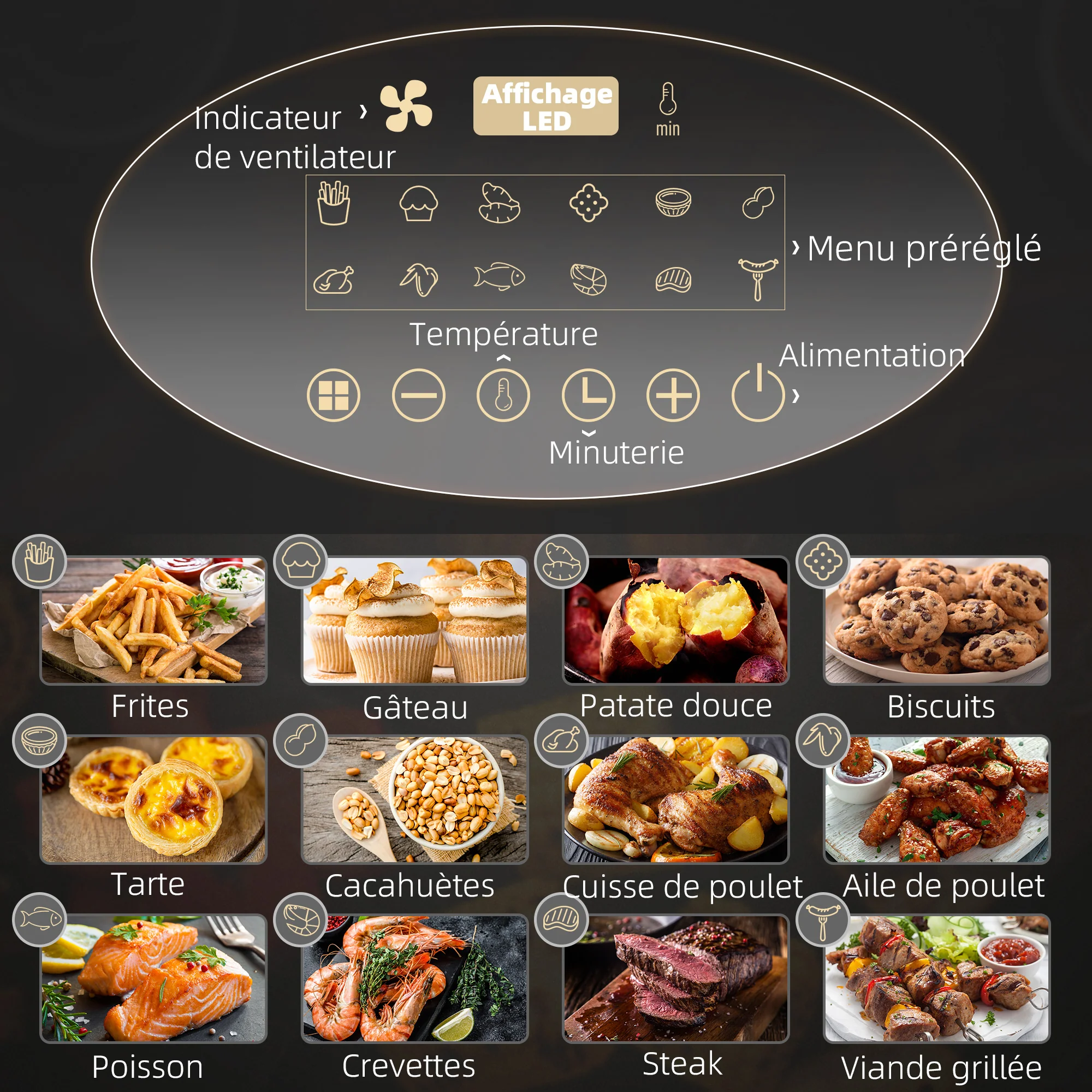 Friteuse sans huile 4 L, air fryer 1300 W 12 programmes, écran tactile, température réglable, arrêt automatique et panier antiadhésif, 85% de matières grasses en moins, sans BPA et PFOA, noir - Image 5