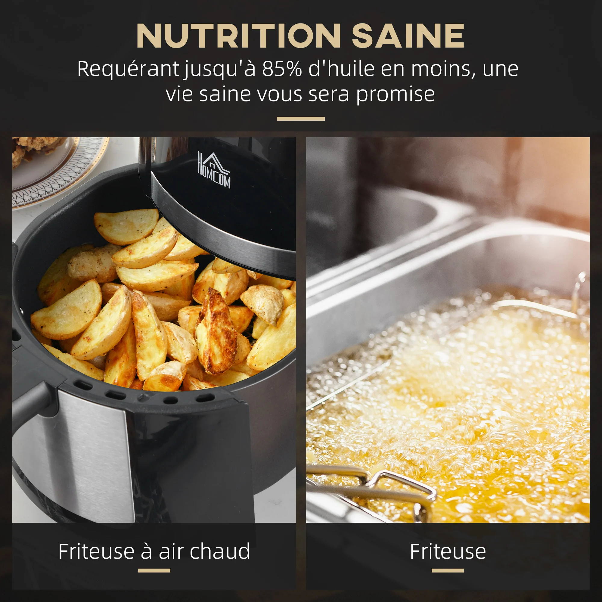Friteuse sans huile 4 L, air fryer 1300 W 12 programmes, écran tactile, température réglable, arrêt automatique et panier antiadhésif, 85% de matières grasses en moins, sans BPA et PFOA, noir - Image 6