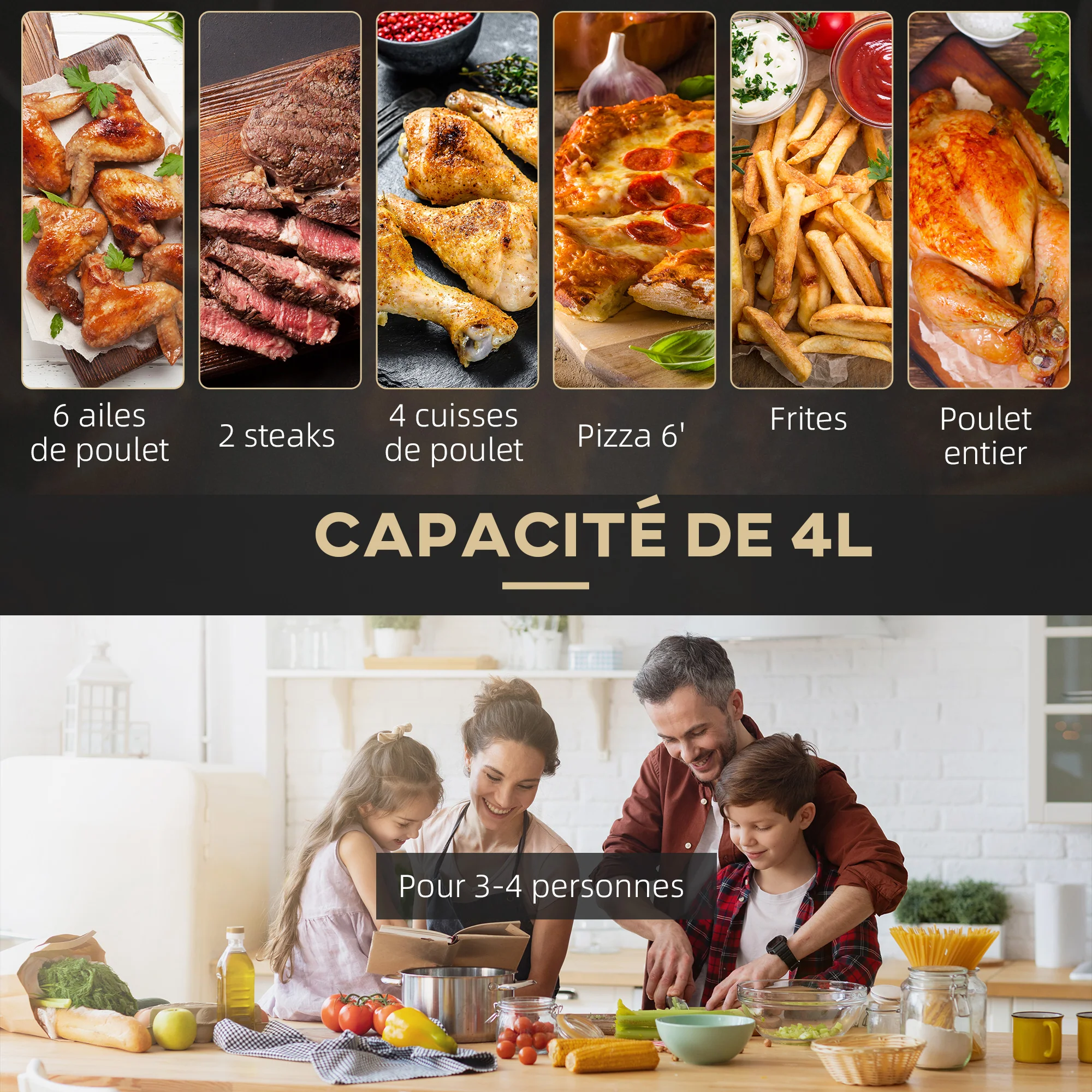 Friteuse sans huile 4 L, air fryer 1300 W 12 programmes, écran tactile, température réglable, arrêt automatique et panier antiadhésif, 85% de matières grasses en moins, sans BPA et PFOA, noir - Image 7