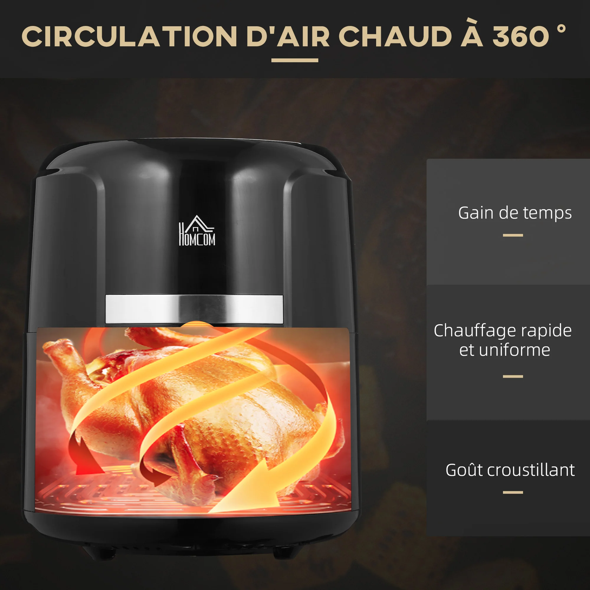 Friteuse sans huile 4 L, air fryer 1300 W 12 programmes, écran tactile, température réglable, arrêt automatique et panier antiadhésif, 85% de matières grasses en moins, sans BPA et PFOA, noir - Image 8