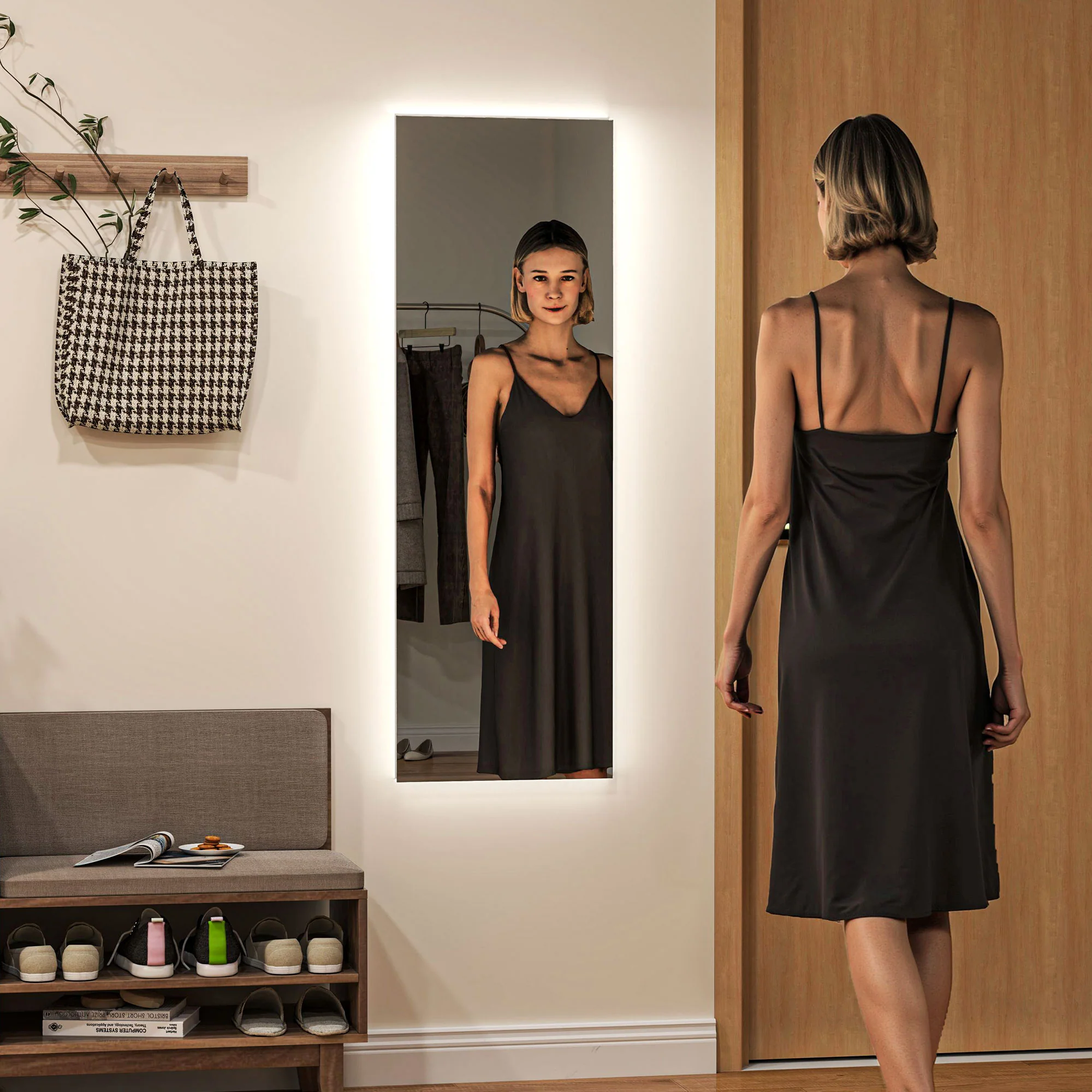 Grand miroir mural 120 x 40 cm avec éclairage LED miroir rectangulaire sans carde, anti-déflagrante, intensité variable et 3 couleurs d'éclairage, pour salon et chambre à coucher, transparent - Image 3