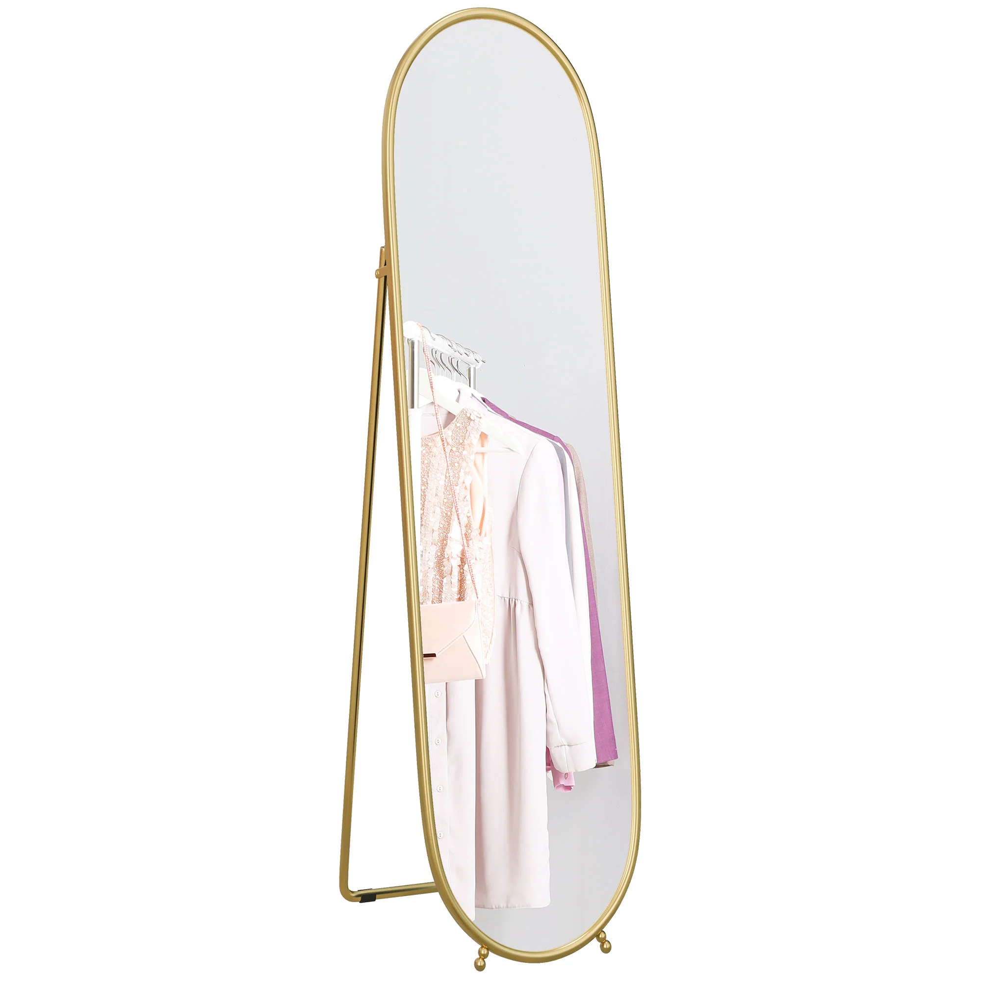 Grand miroir sur pied, miroir ovale, cadre en métal doré, avec support pour entrée, chambre, dressing, 40 x 160 cm - Image 11