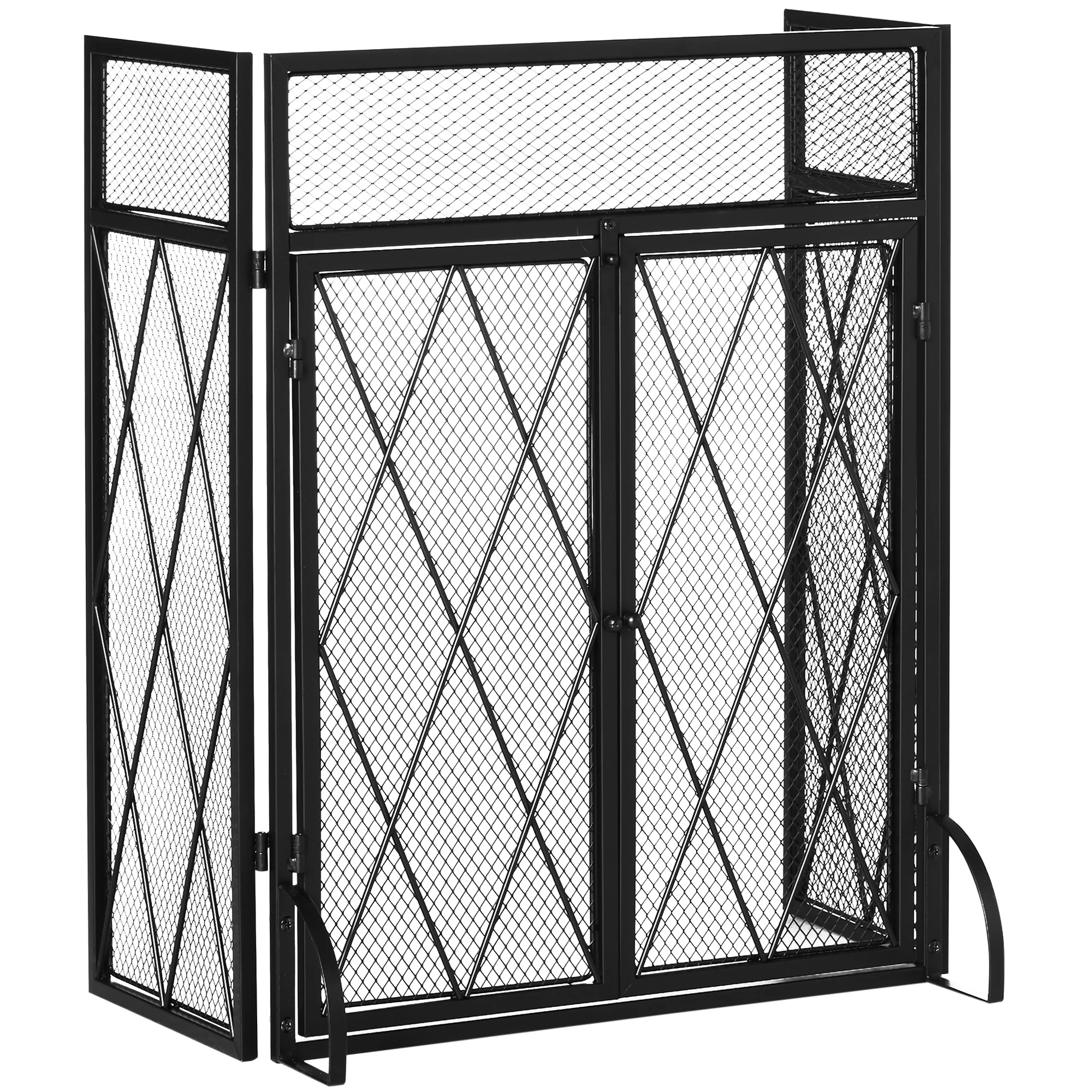 Grille de protection pour cheminée 120 x 79 cm - pare-feu pour cheminée ou poêle - pare-étincelles - barrière de sécurité - 3 volets pliables et porte - métal noir - Image 11