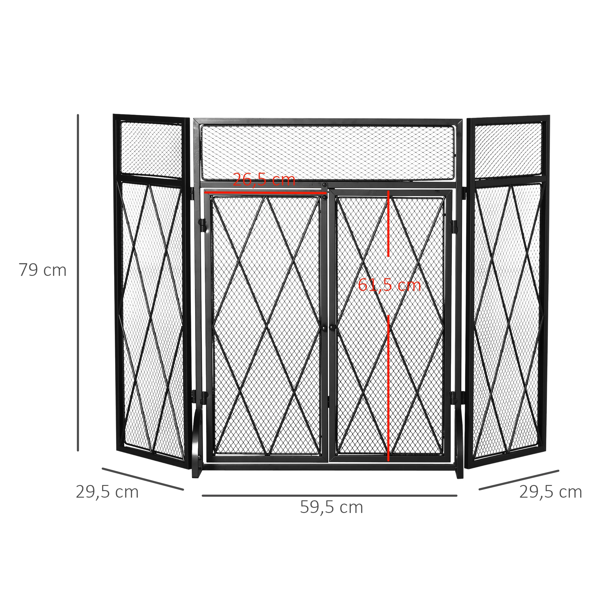 Grille de protection pour cheminée 120 x 79 cm - pare-feu pour cheminée ou poêle - pare-étincelles - barrière de sécurité - 3 volets pliables et porte - métal noir - Image 4