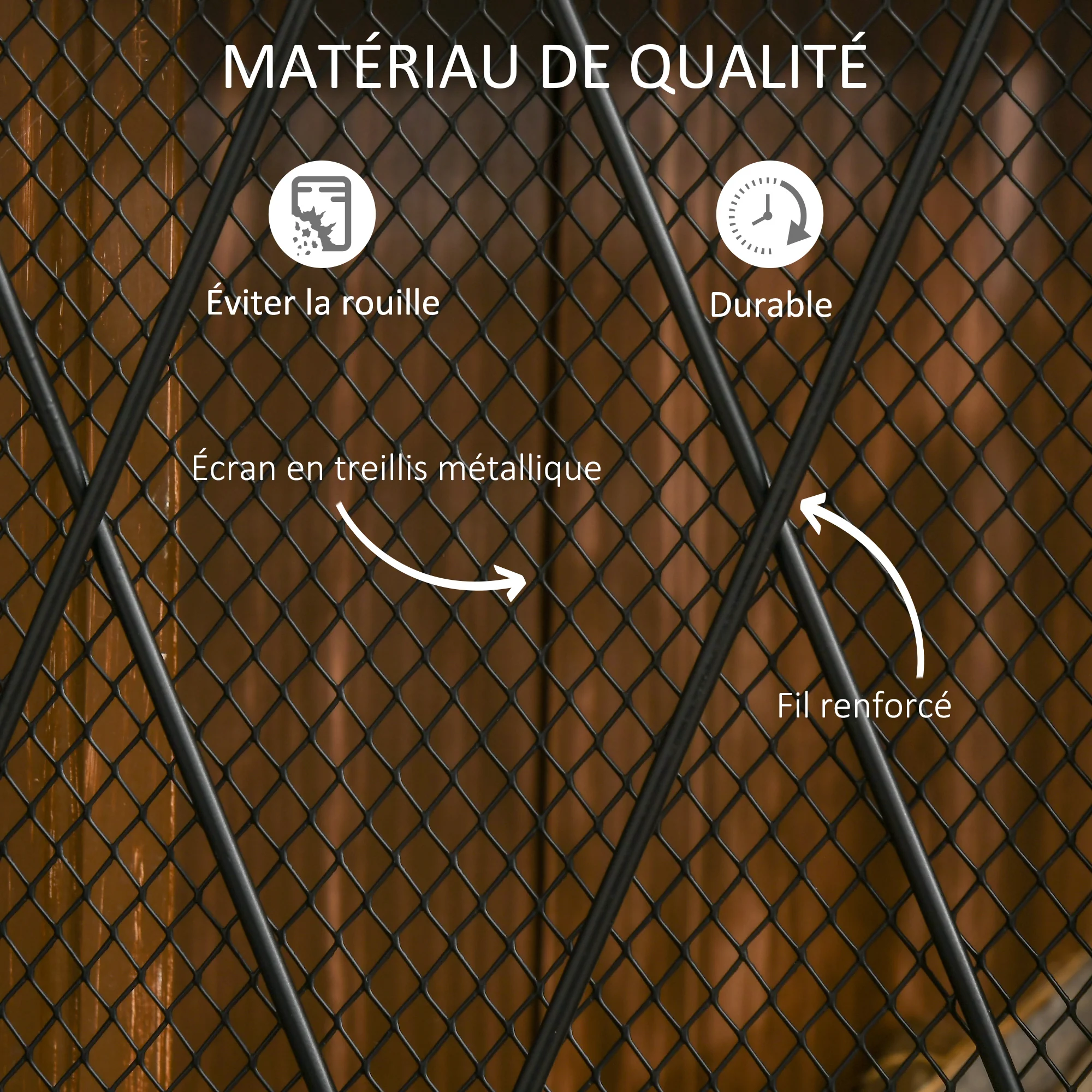 Grille de protection pour cheminée 120 x 79 cm - pare-feu pour cheminée ou poêle - pare-étincelles - barrière de sécurité - 3 volets pliables et porte - métal noir - Image 8