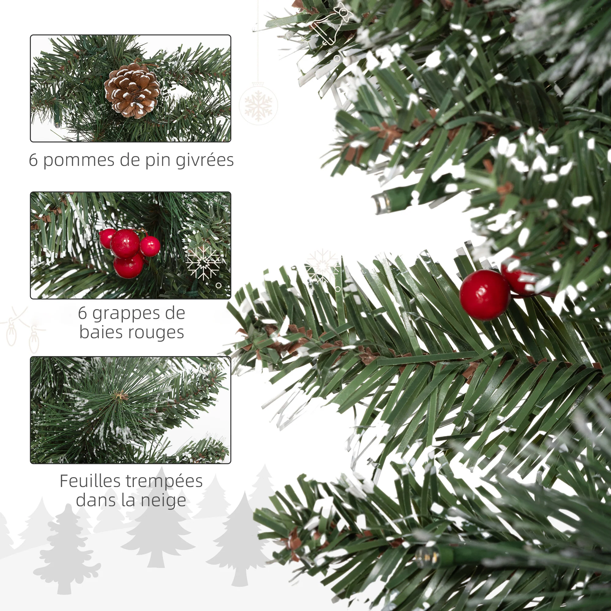 Guirlande de Noël artificielle lumineuse de 1,8 m décoration de Noël avec pommes de pin, grappes de baies, 50 lumières LED et minuterie pour escaliers, cheminées, vert - Image 8