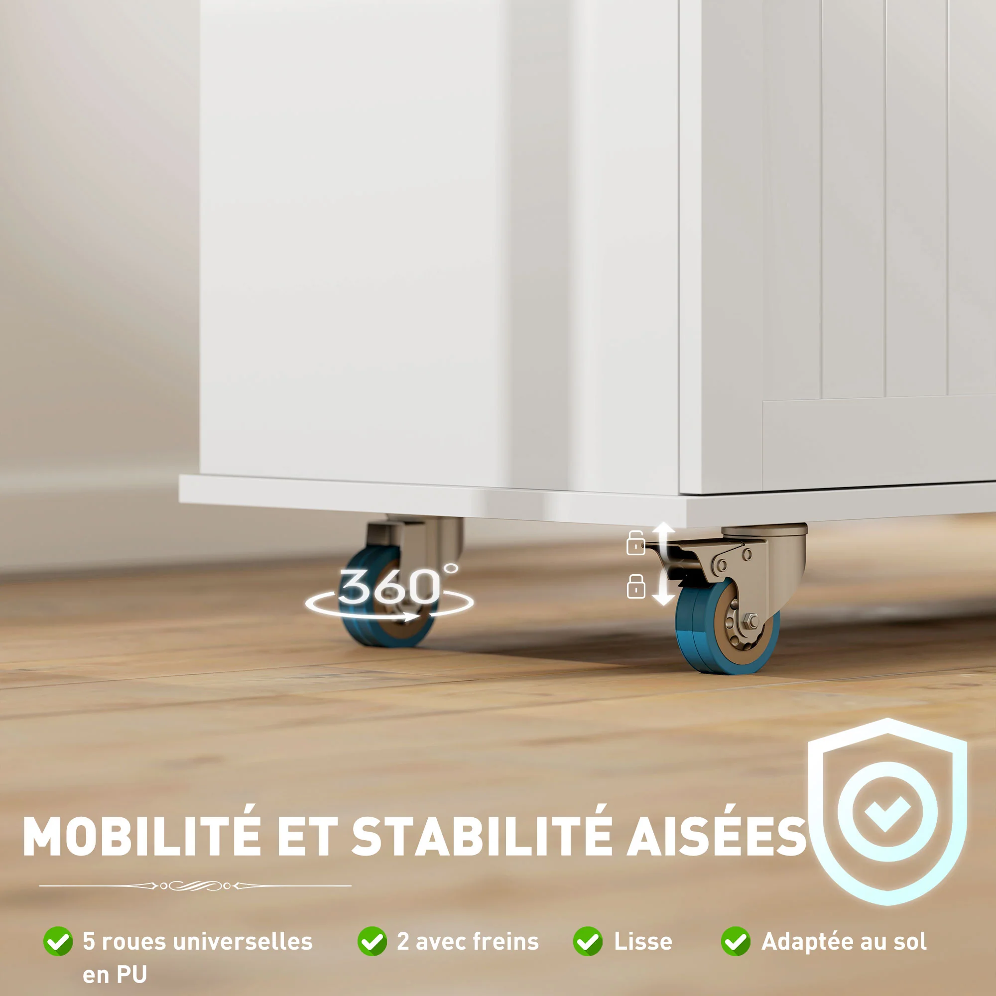 ?lot central cuisine mobile avec prise de courant et port USB desserte cuisine à roulettes avec tablette à abattant 2 tiroirs 2 placards étagère réglable porte-épices et porte-serviettes blanc - Image 9