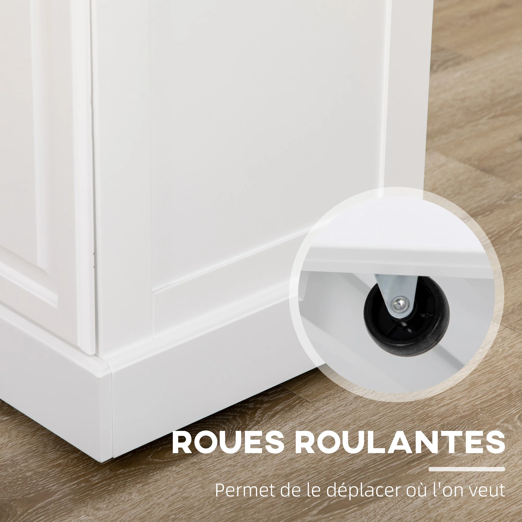 Ilot de cuisine Chariot de cuisine à roulettes Desserte polyvalent avec 2 tiroirs 3 portes Porte-serviettes et porte-épices pour salle à manger dim. 110L x 45l x 91H cm Blanc - Image 7