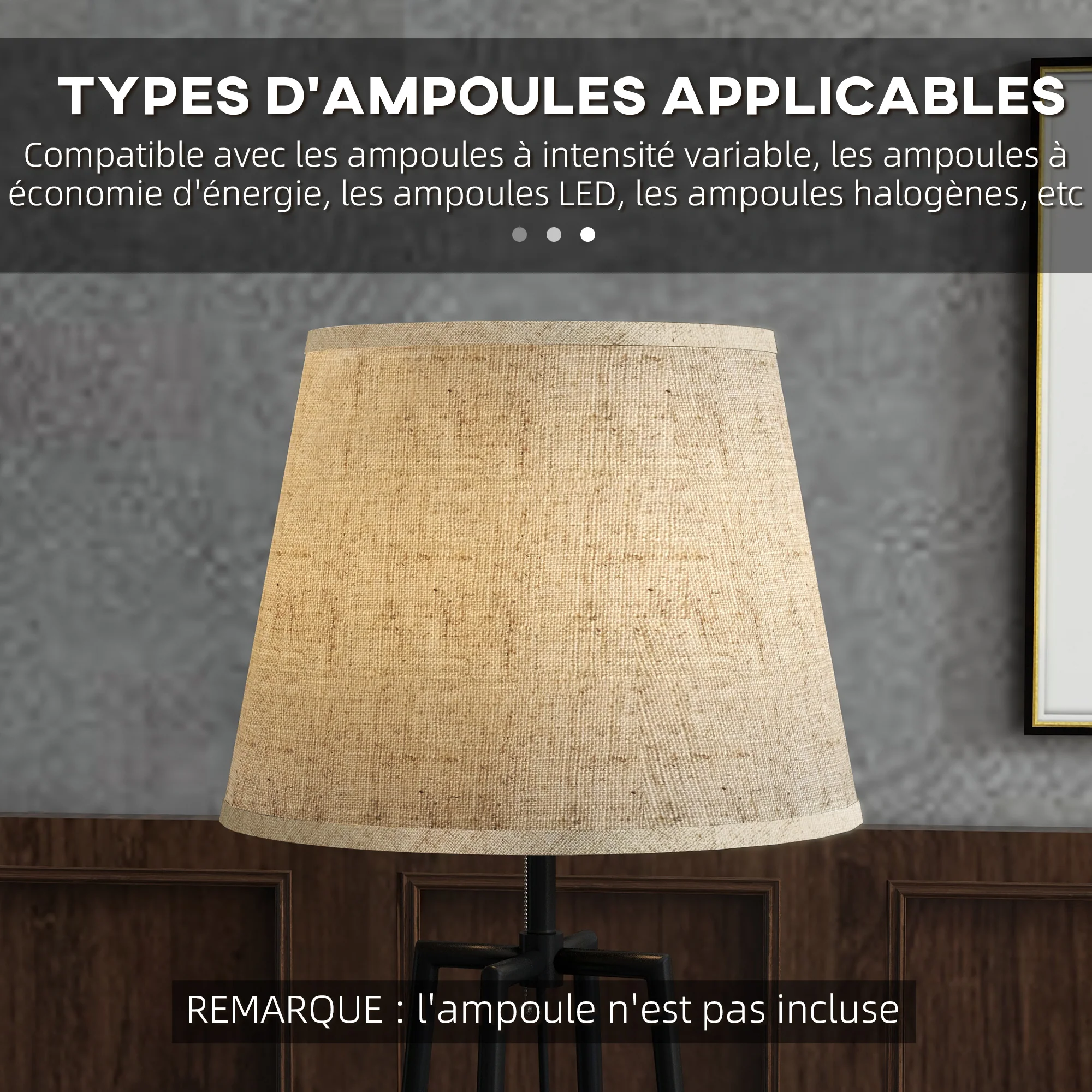 Lampadaire, lampe de salon sur pied, 2 étagères de rangement, douille E27, 40 W, interrupteur à tirette inclus, abat-jour tissu, métal, design moderne, noir marron - Image 8
