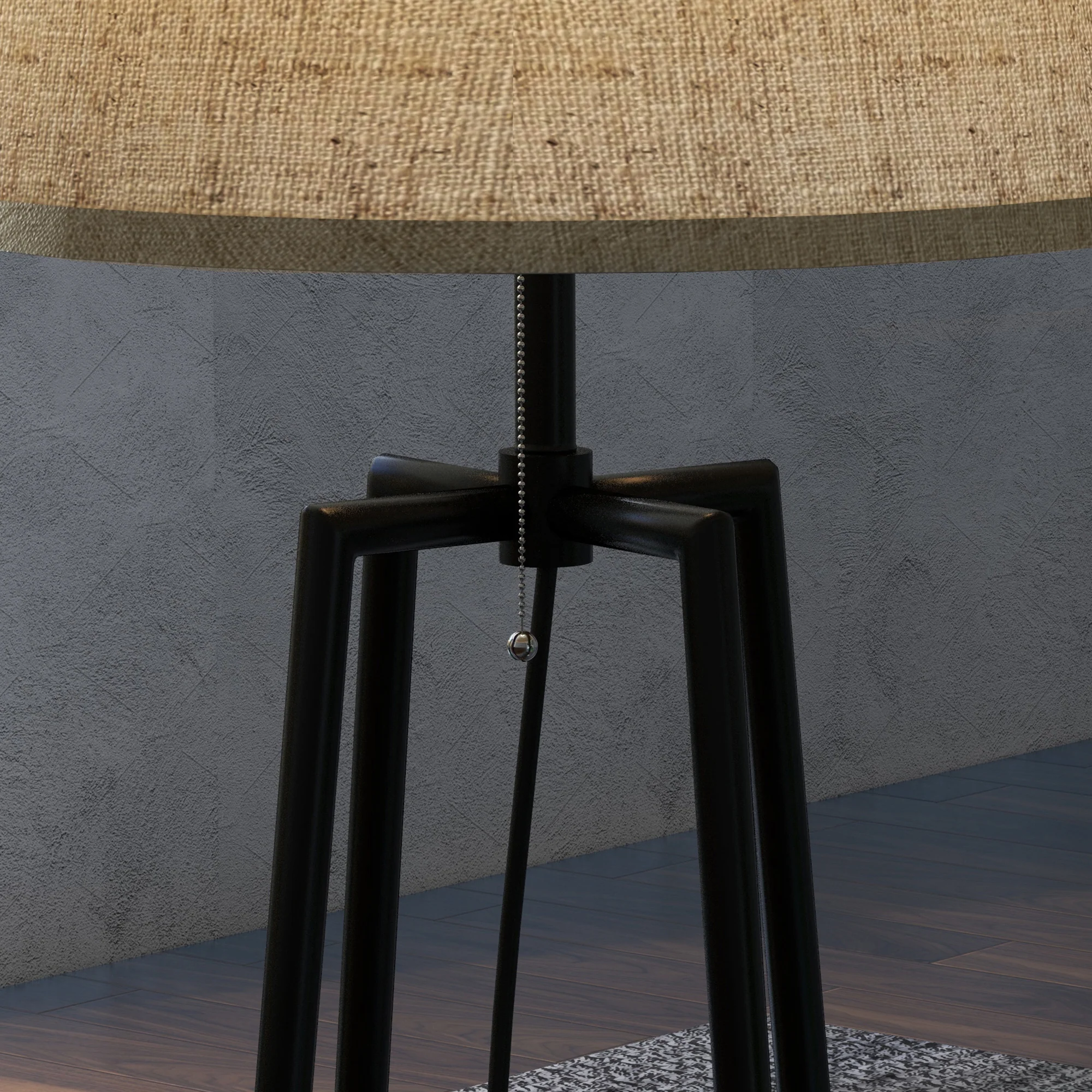 Lampadaire, lampe de salon sur pied, 2 étagères de rangement, douille E27, 40 W, interrupteur à tirette inclus, abat-jour tissu, métal, design moderne, noir marron - Image 9