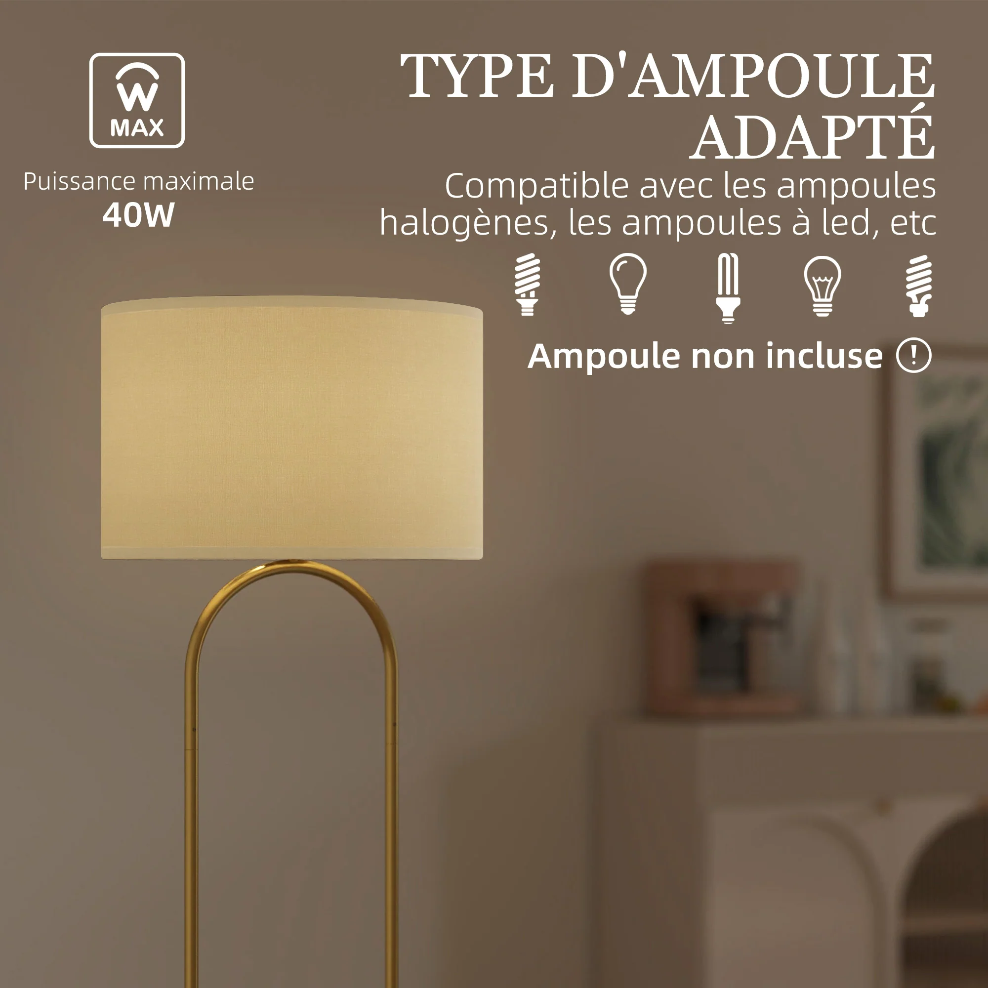 Lampadaire lampe sur pied de salon abat-jour en lin douille E27 style moderne lampadaire sur pied avec interrupteur pour salon et chambre 156 cm doré et noir - Image 8