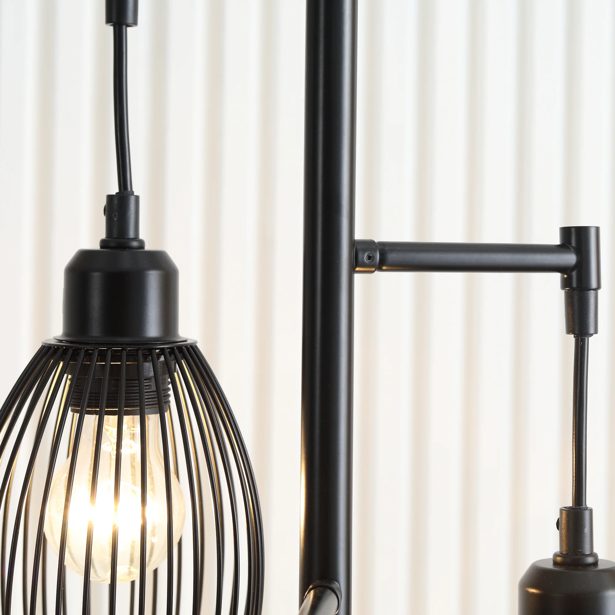 Lampadaire style industriel 40 W max. 3 abat-jours en métal filaire luminosité réglable - ampoule E27 - noir - Image 10