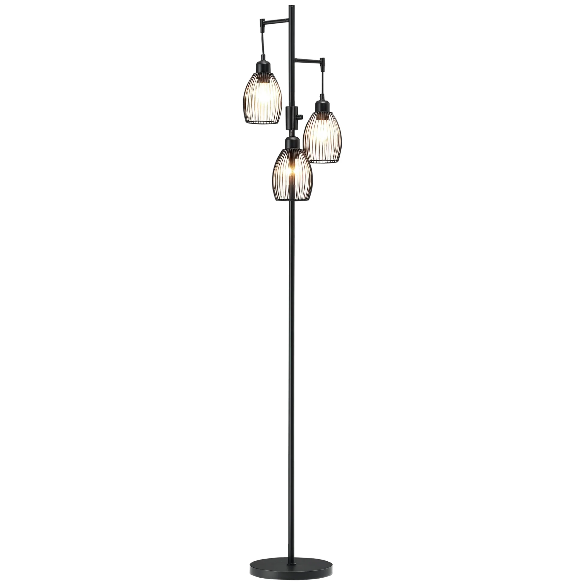 Lampadaire style industriel 40 W max. 3 abat-jours en métal filaire luminosité réglable - ampoule E27 - noir - Image 11
