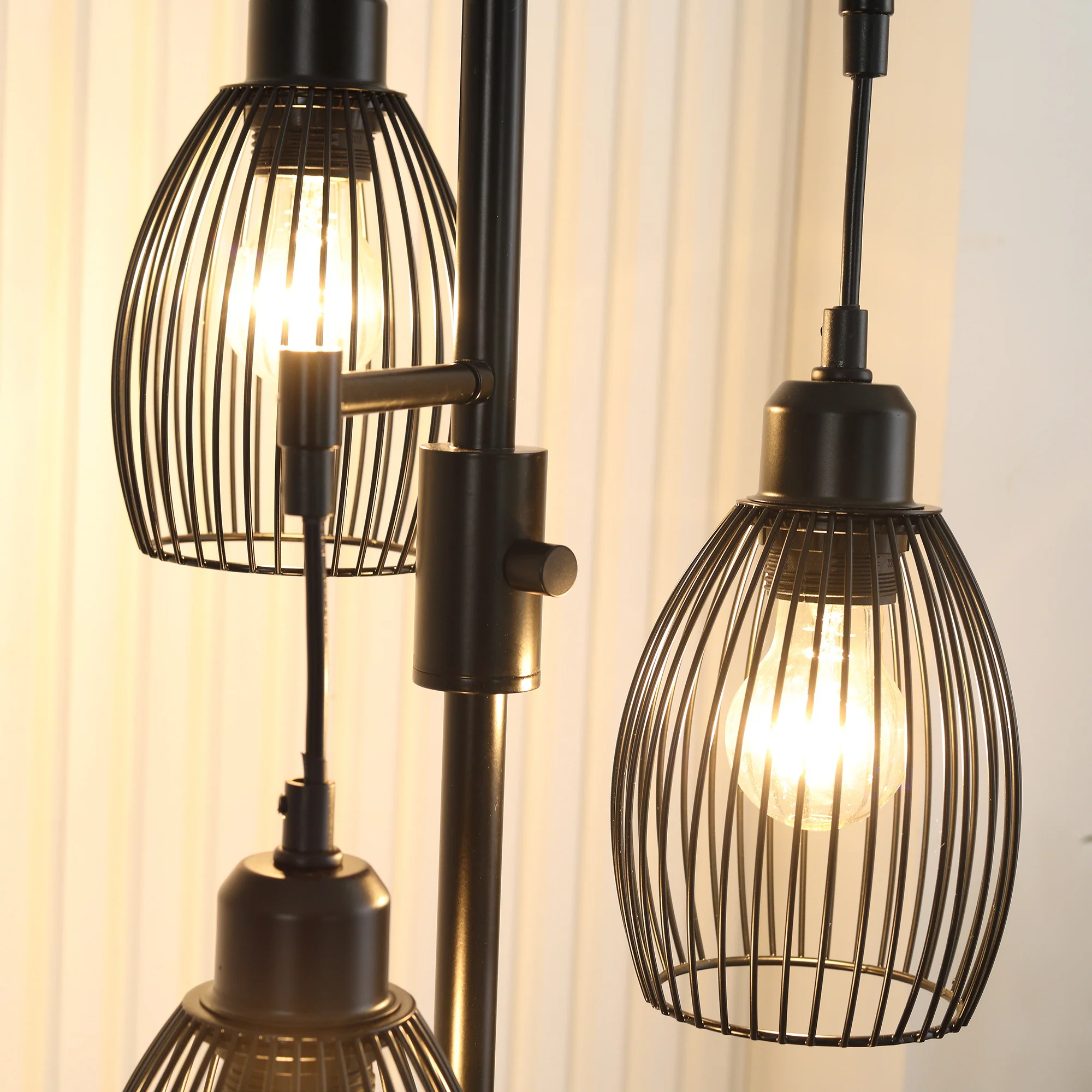 Lampadaire style industriel 40 W max. 3 abat-jours en métal filaire luminosité réglable - ampoule E27 - noir - Image 9