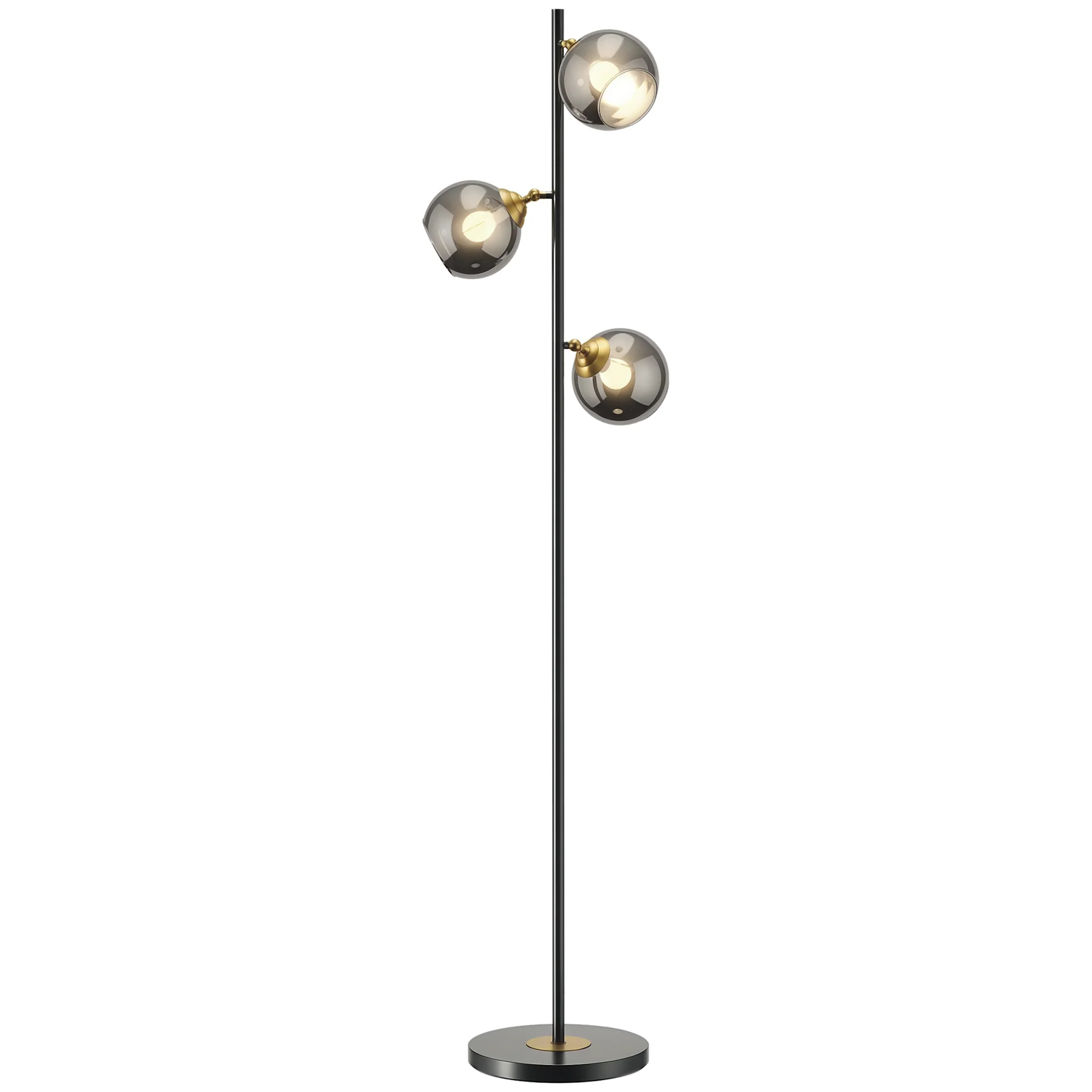 Lampadaire sur pied salon en métal avec 3 abat-jours globe métal chromé 40W ? 36 x 162H cm noir et gris - Image 11