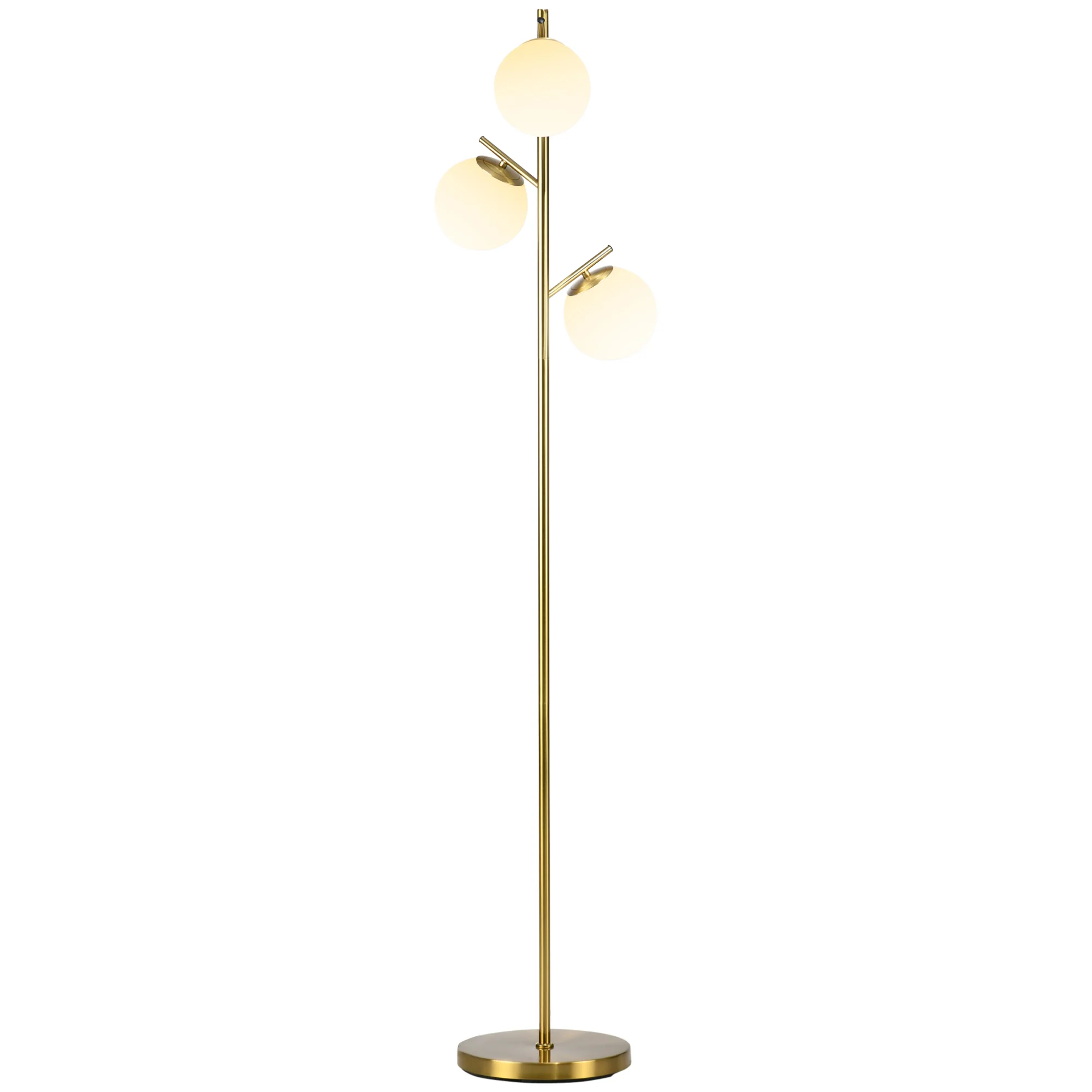 Lampadaire sur pied salon en métal doré avec 3 abat-jours globe blanc verre dépoli - 40W - ? 27 x 169 cm doré - Image 11
