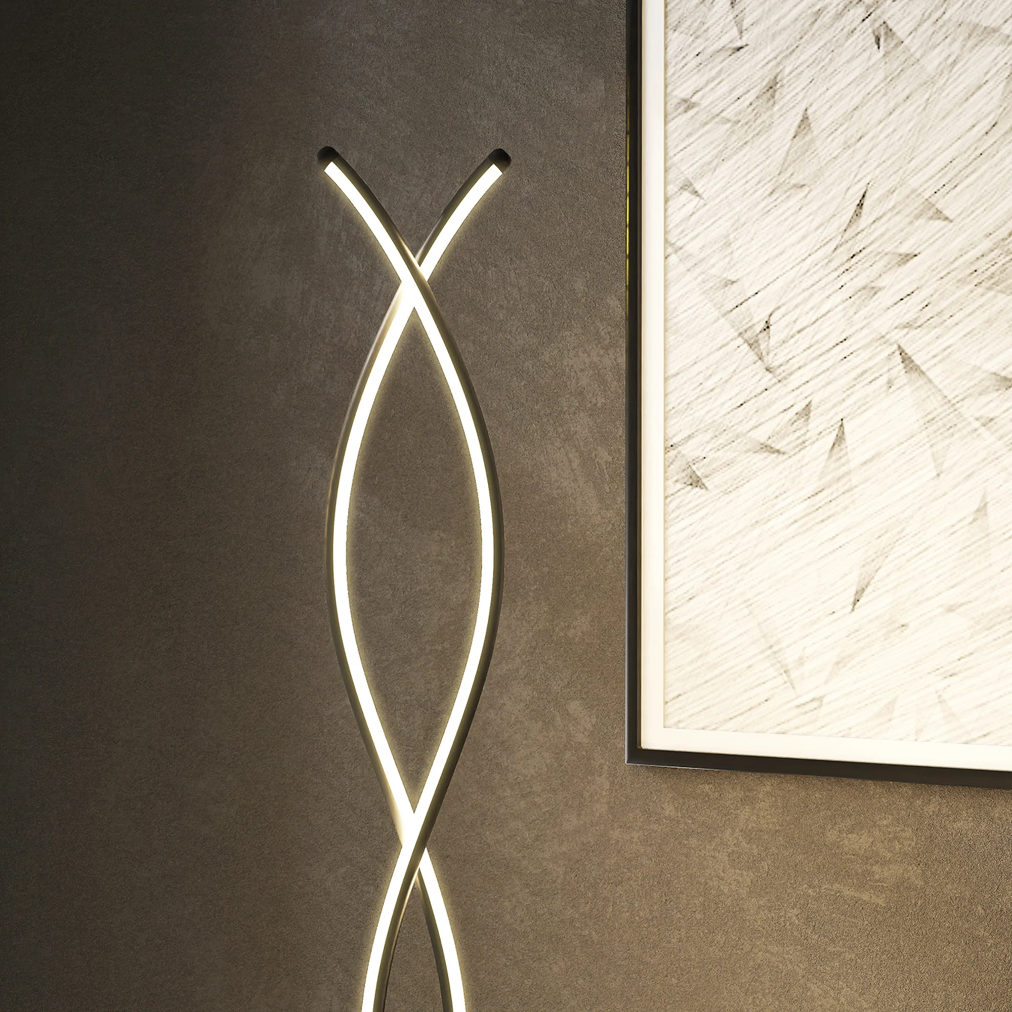Lampadaire sur pied salon, lampe salon 3 niveaux de luminosité réglables, lampe sur pied moderne à double spirale avec interrupteur à pied, lampadaire salon, chambre à coucher, noir - Image 10