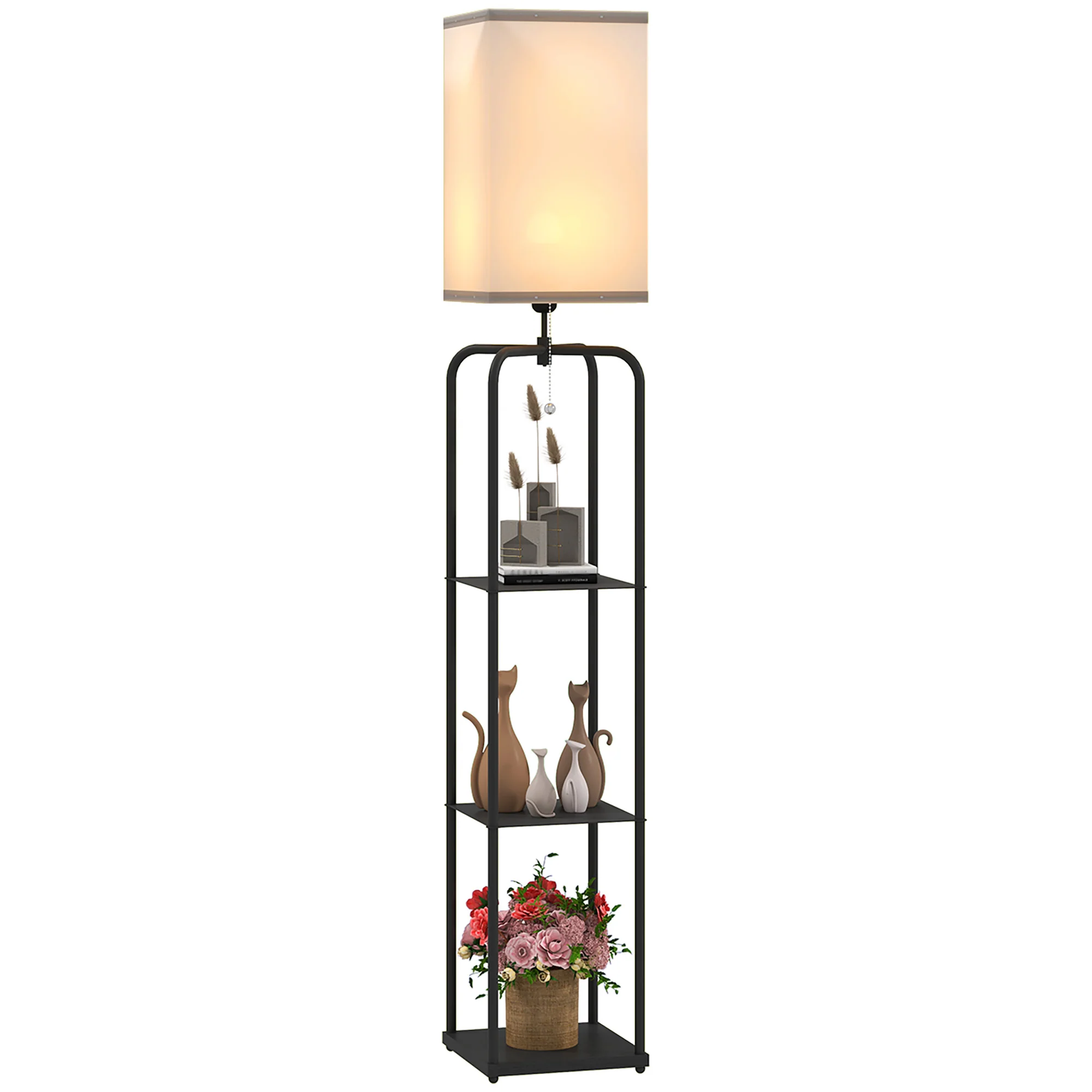 Lampadaire sur pied salon, lampe salon moderne, lampadaire avec étagères, abat-jour en tissu, interrupteur à cha?nette pour chambre à coucher, bureau, ampoule non incluse, noir - Image 11