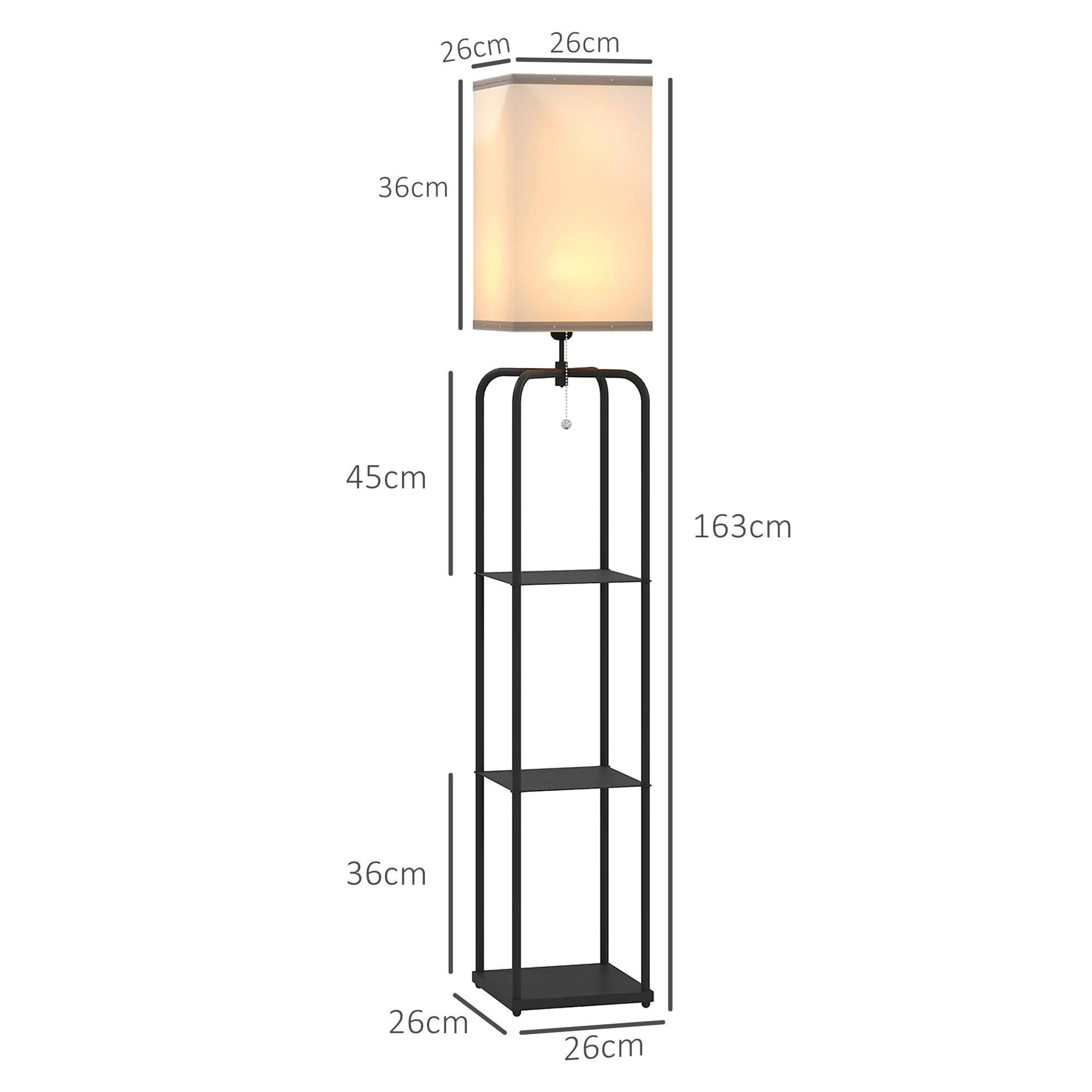 Lampadaire sur pied salon, lampe salon moderne, lampadaire avec étagères, abat-jour en tissu, interrupteur à cha?nette pour chambre à coucher, bureau, ampoule non incluse, noir - Image 4