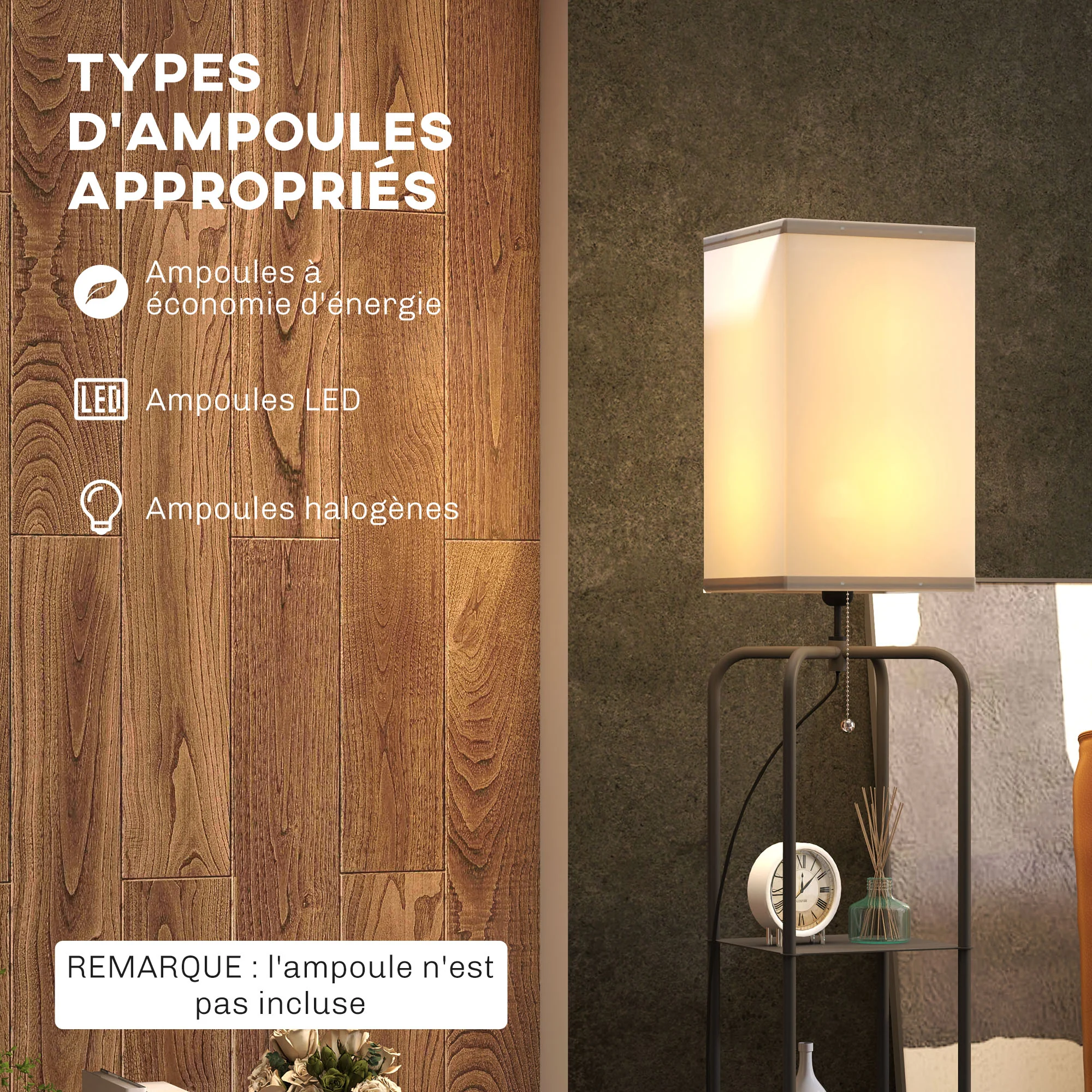 Lampadaire sur pied salon, lampe salon moderne, lampadaire avec étagères, abat-jour en tissu, interrupteur à cha?nette pour chambre à coucher, bureau, ampoule non incluse, noir - Image 8