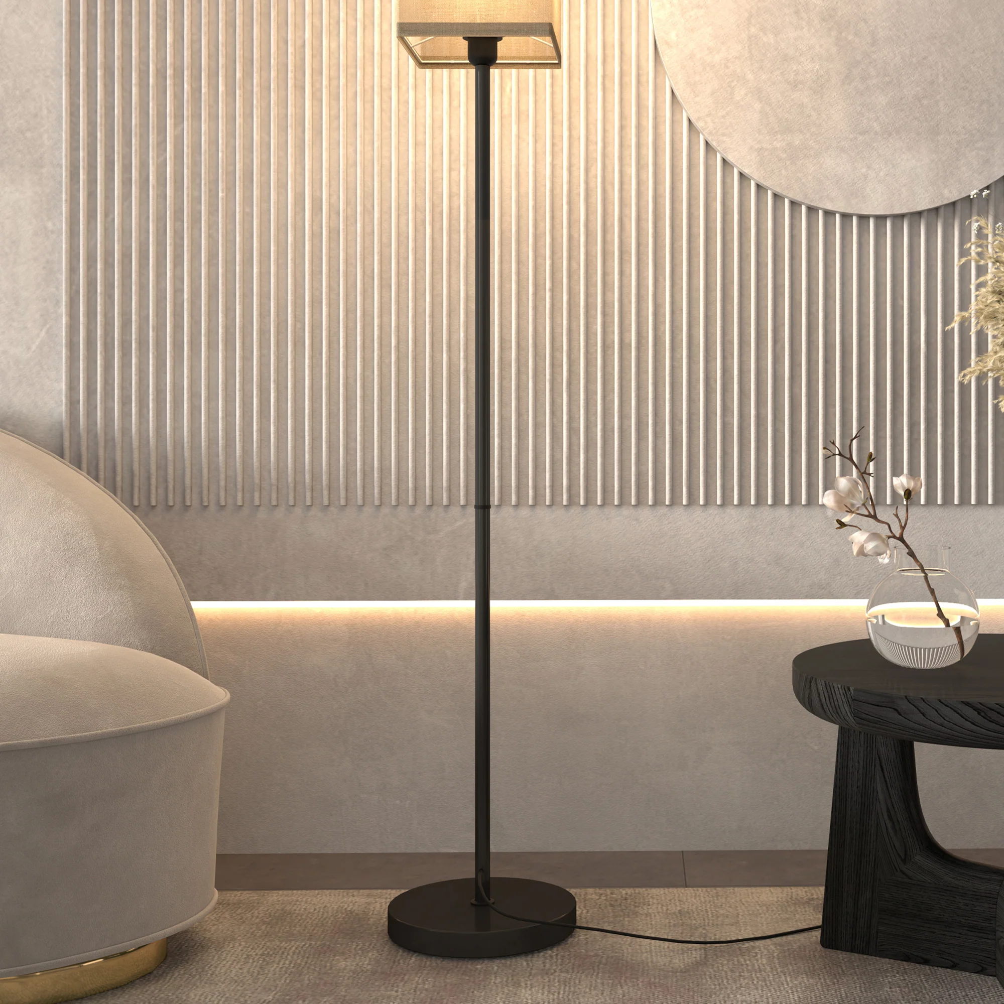 Lampadaire sur pied salon, lampe salon sur pied, avec abat-jour beige effet lin, interrupteur, pour chambre à coucher, noir - Image 10