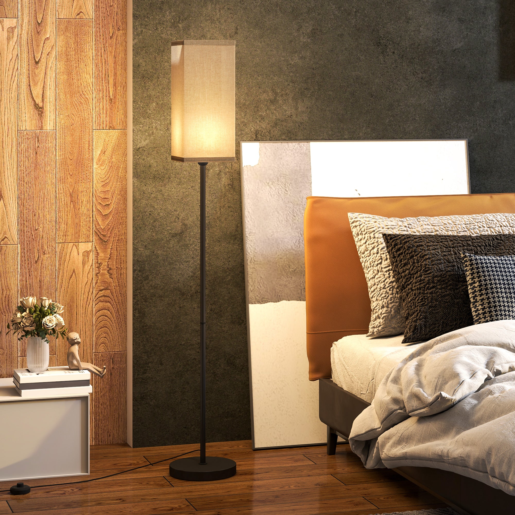 Lampadaire sur pied salon, lampe salon sur pied, avec abat-jour beige effet lin, interrupteur, pour chambre à coucher, noir - Image 3