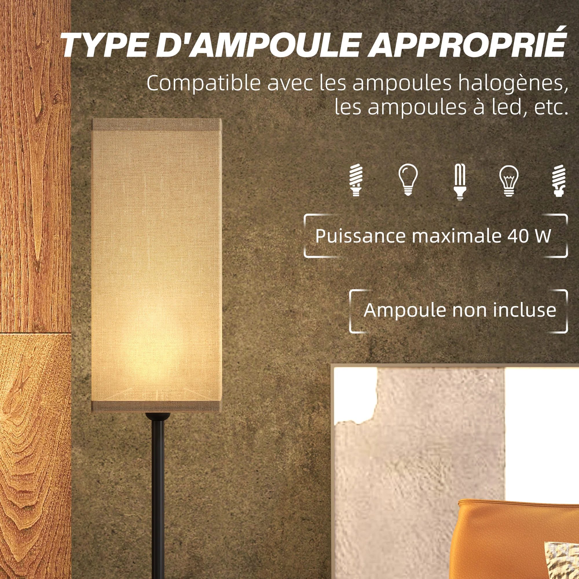 Lampadaire sur pied salon, lampe salon sur pied, avec abat-jour beige effet lin, interrupteur, pour chambre à coucher, noir - Image 6