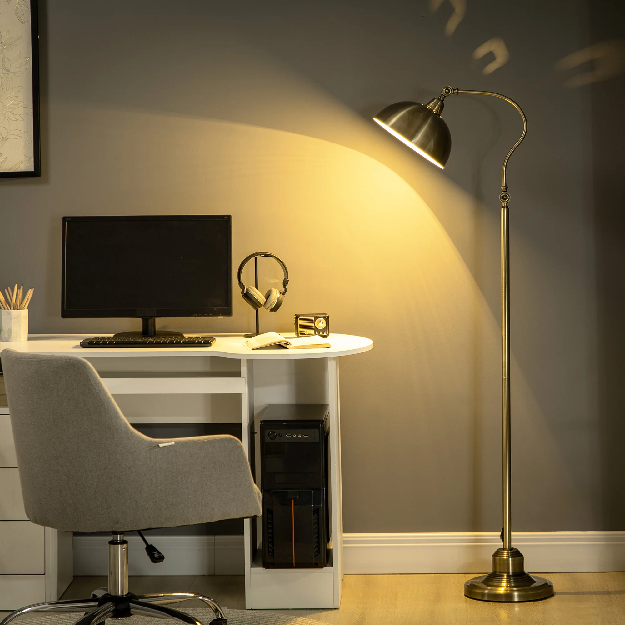 Lampadaire sur pied salon rotatif à 180°, lampadaire à arc avec abat-jour réglable, interrupteur, lampe sur pied E27, lampe de lecture en métal, pour salon, chambre, bureau, bronze - Image 3