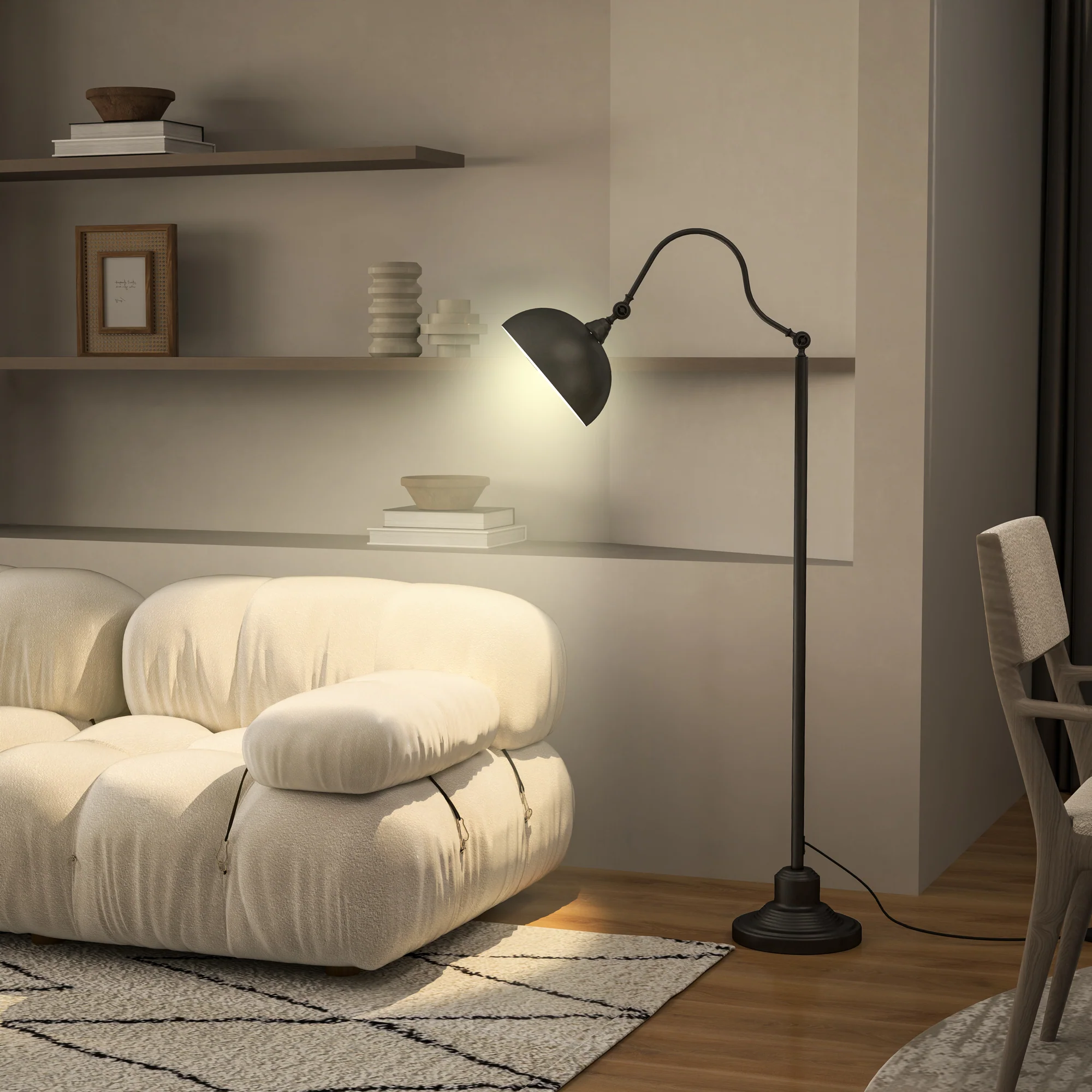 Lampadaire sur pied salon rotatif à 180°, lampadaire à arc avec abat-jour réglable, interrupteur, lampe sur pied E27, lampe de lecture en métal, pour salon, chambre, bureau, noir - Image 9