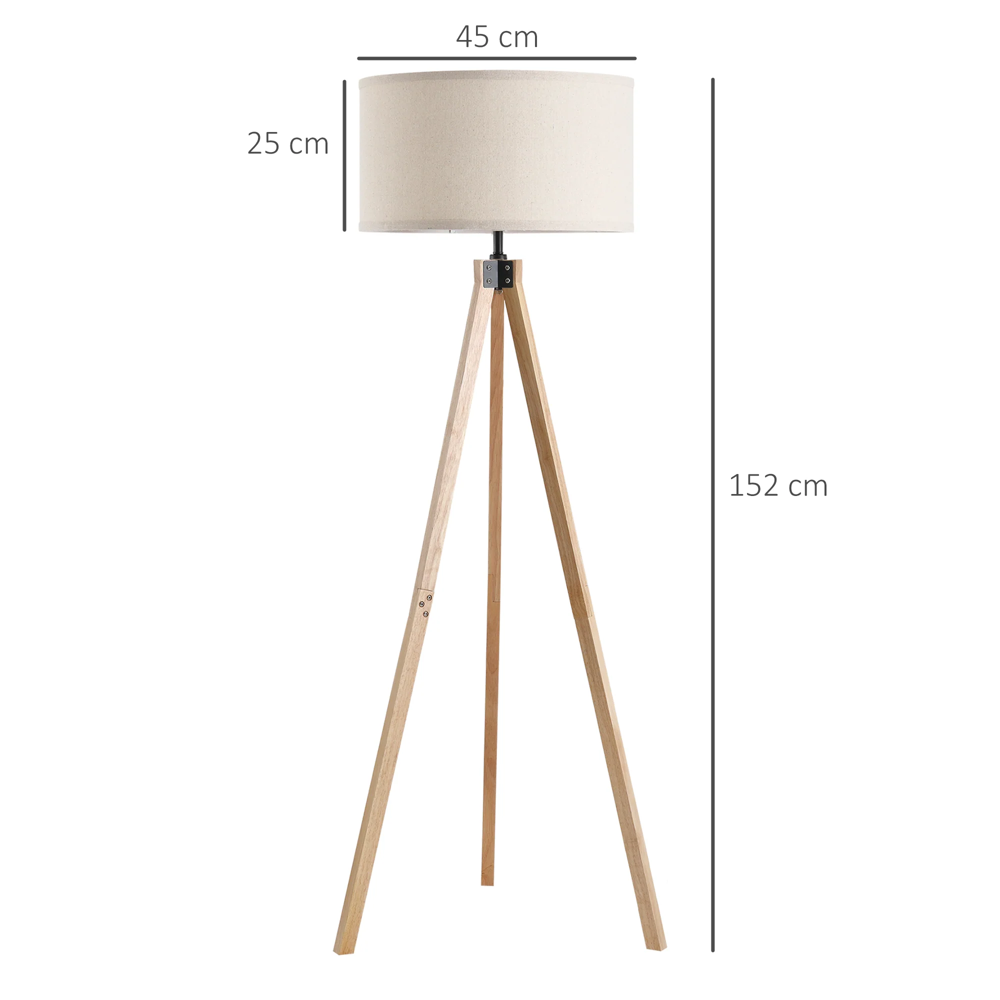 Lampadaire trépied style scandinave 40 W max. dim. 45L x 45l x 152H cm bois de pin lin beige - Image 4