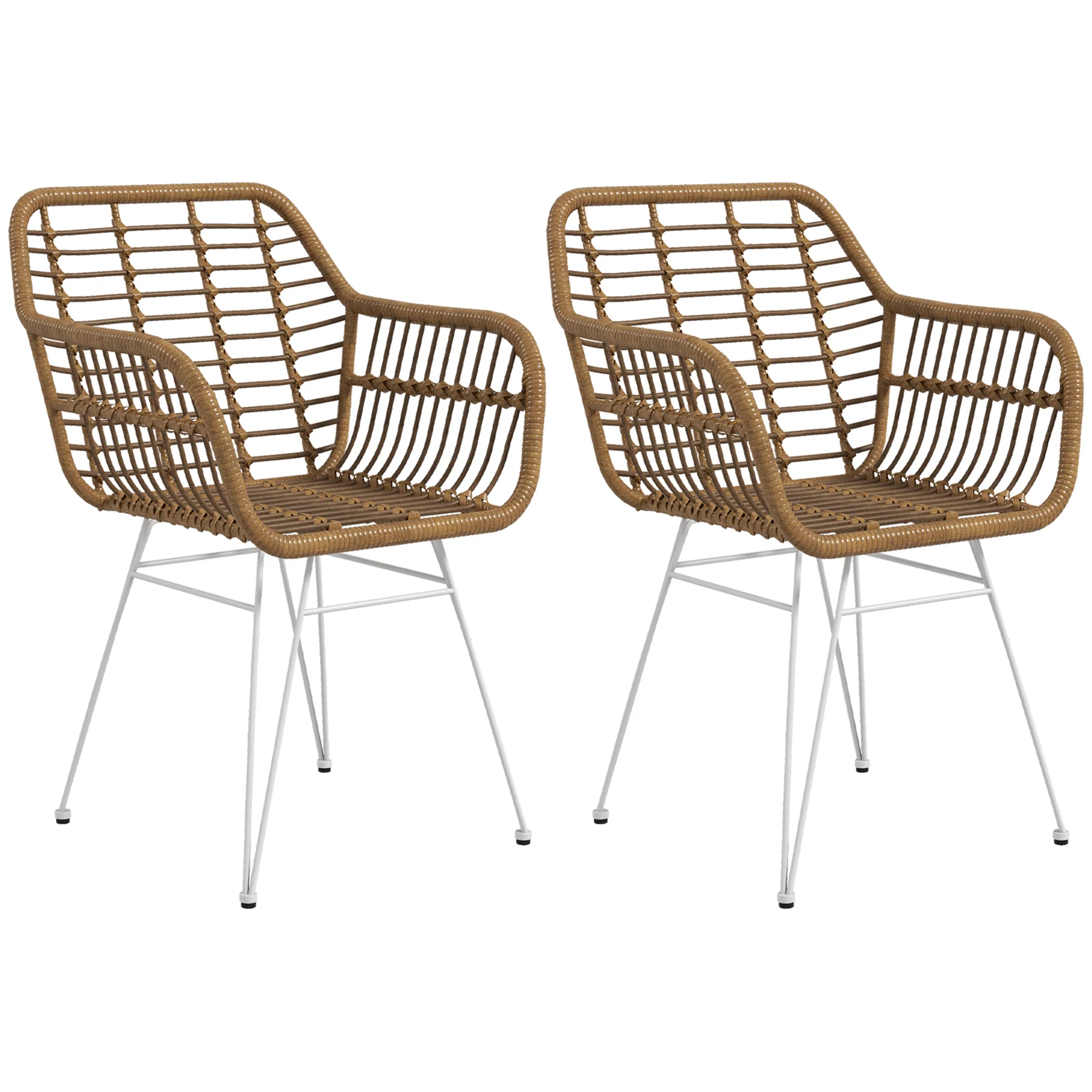 Lot de 2 chaises de salle à manger chaise de cuisine design bohème assise en résine tressée piètement en acier chaise à d?nner 56 x 60 x 79 cm blanc - Image 2