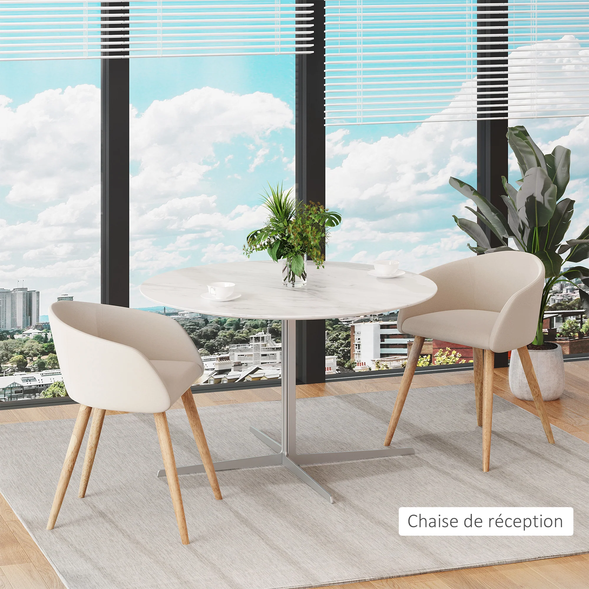 Lot de 2 chaises de salle à manger chaise de cuisine Design scandinave - Pieds inclinés effilés Bois Caoutchouc - Assise Dossier accoudoirs ergonomiques Aspect Lin Beige - Image 8