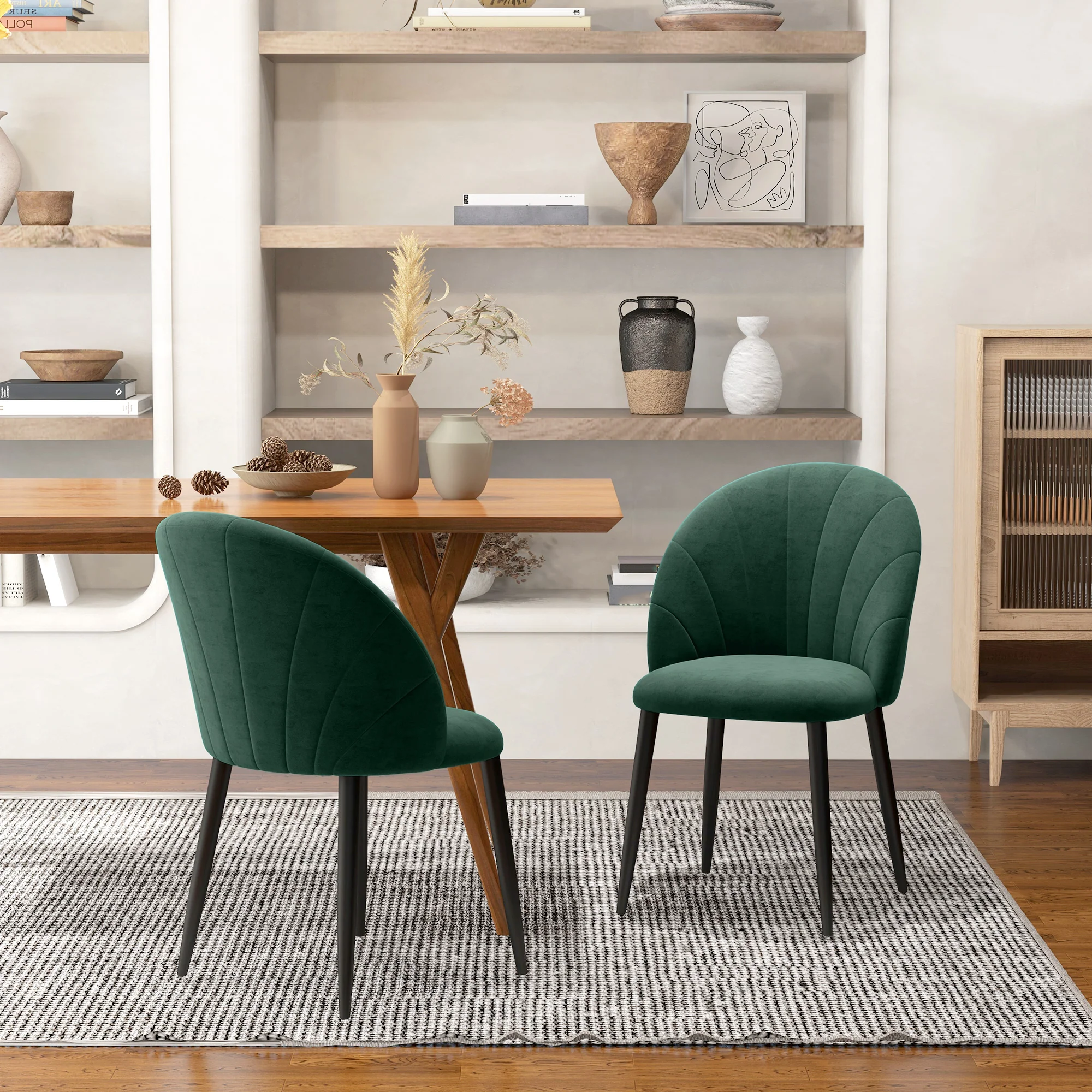 Lot de 2 chaises de Salle à Manger Chaise de Cuisine Velours Pieds métal vert dim. 52L x 54l x 79H cm - Image 3